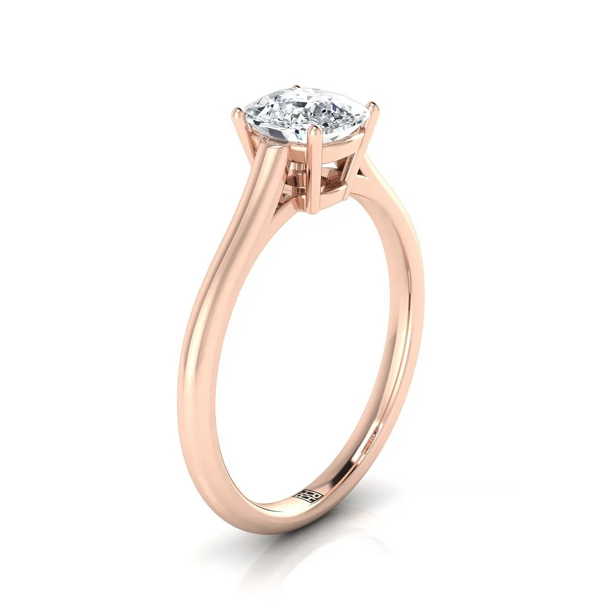 14K Rose Gold Cushion  Cathedral Style Comfort Fit Solitaire Engagement Ring