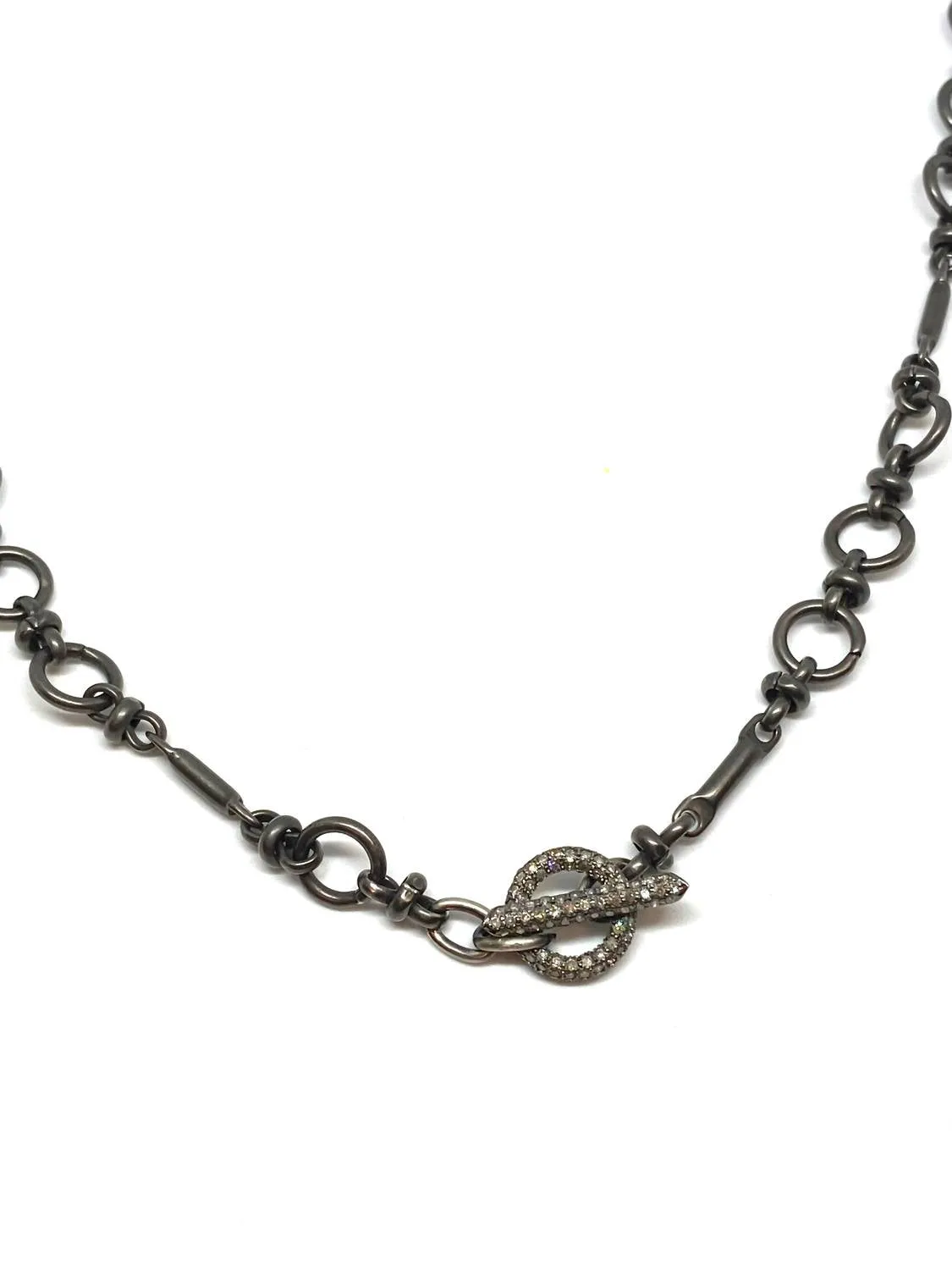 22" Oxidized Chain With Oxidized Diamond Mini Toggle Necklace in Silver | Silver