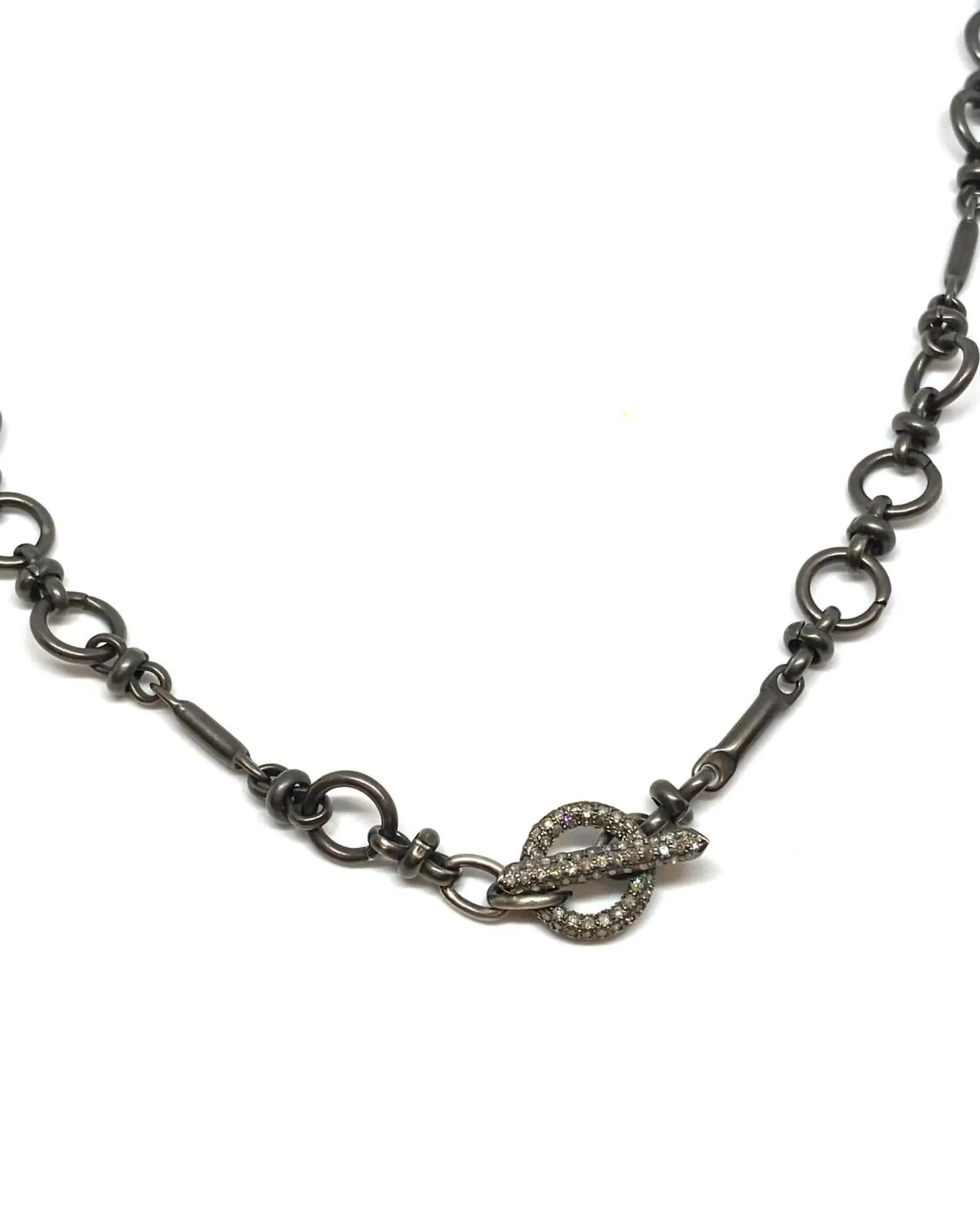22" Oxidized Chain With Oxidized Diamond Mini Toggle Necklace in Silver | Silver
