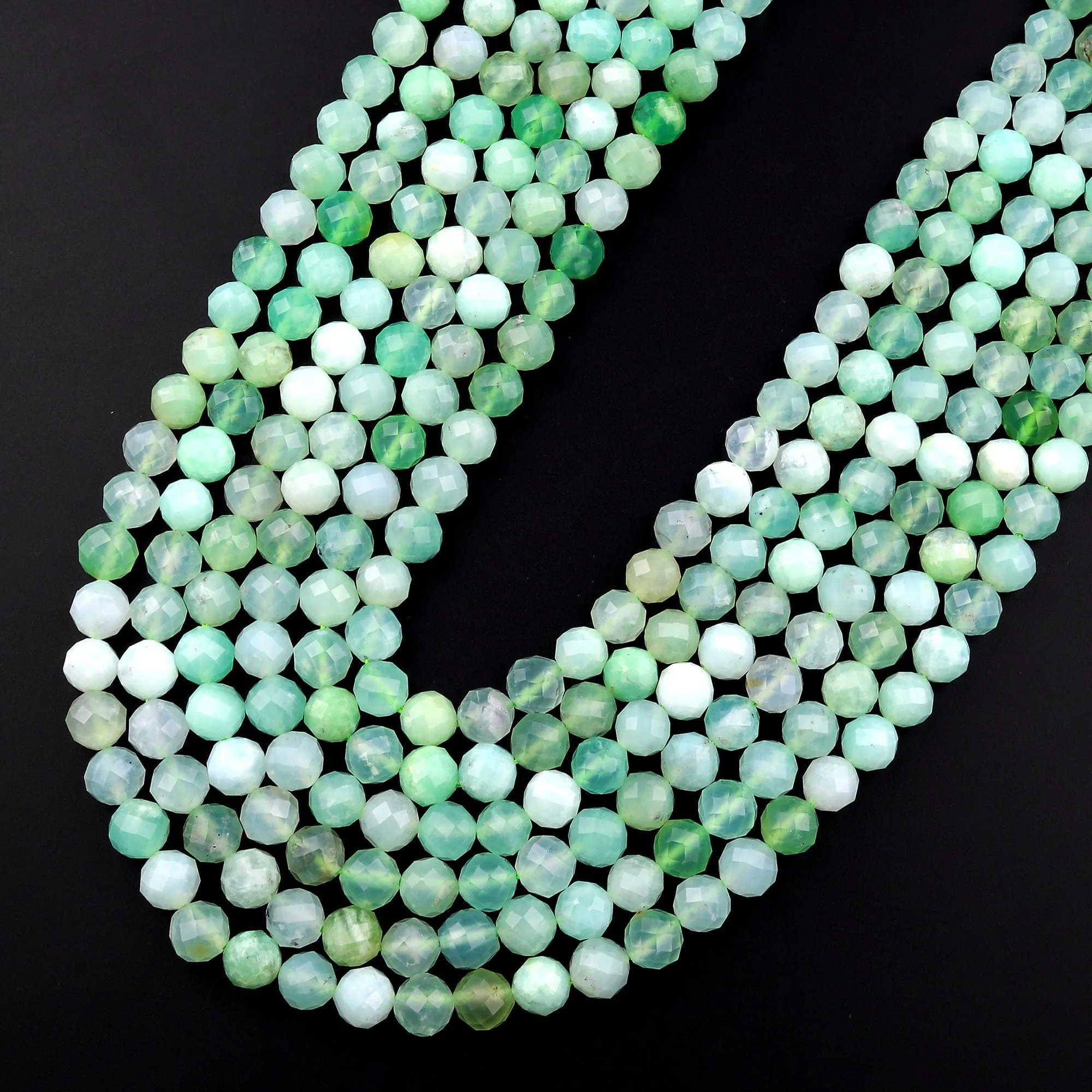 AA Natural Australian Green Chrysoprase Faceted Round 6mm 8mm 10mm Beads Diamond Cut Gemstone Beads 15.5" Strand