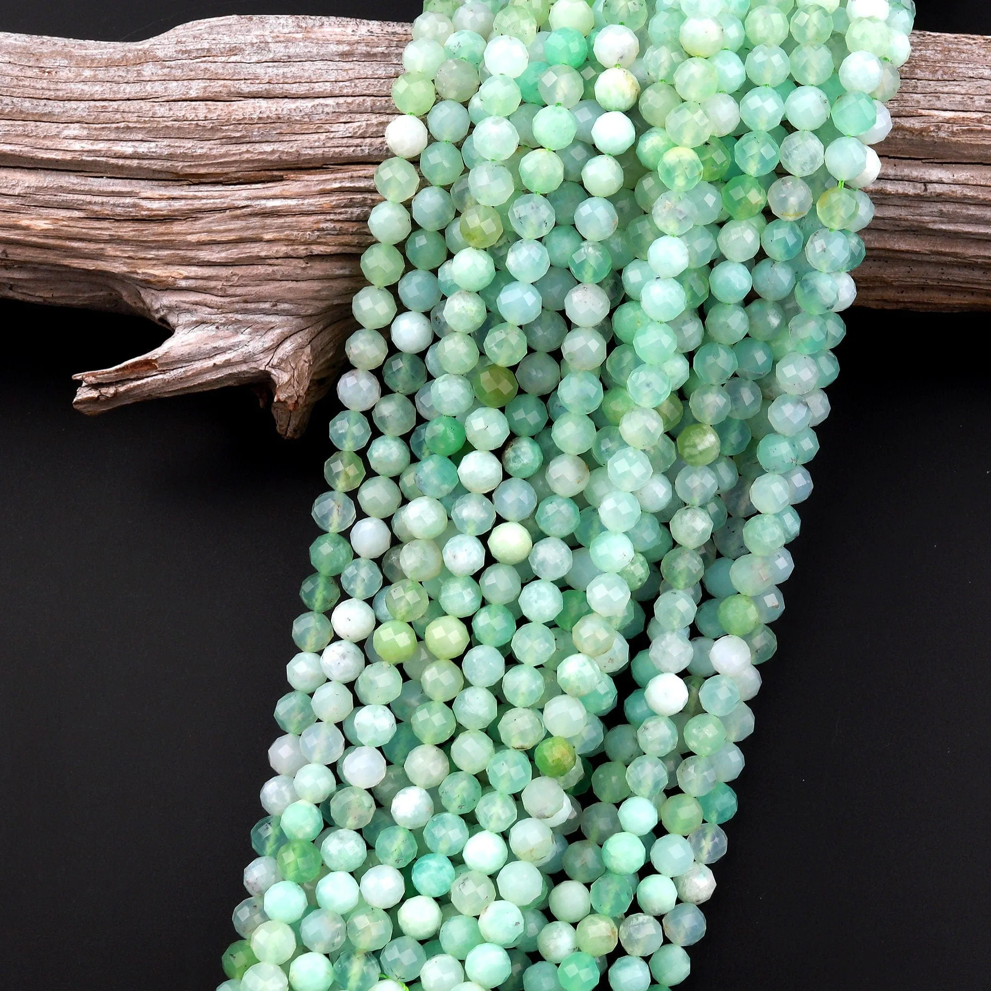 AA Natural Australian Green Chrysoprase Faceted Round 6mm 8mm 10mm Beads Diamond Cut Gemstone Beads 15.5" Strand