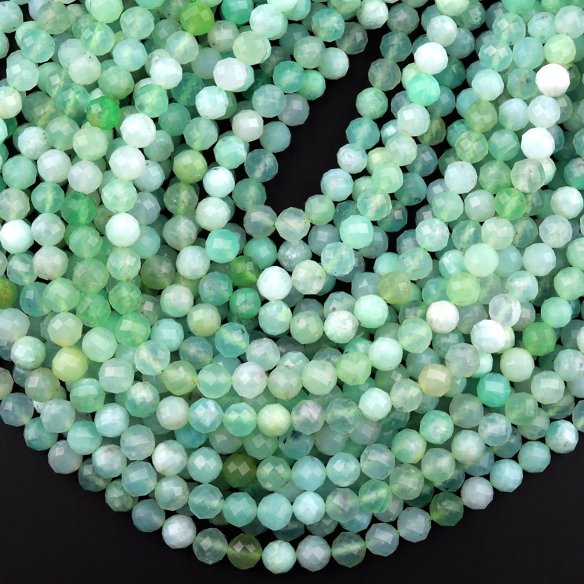 AA Natural Australian Green Chrysoprase Faceted Round 6mm 8mm 10mm Beads Diamond Cut Gemstone Beads 15.5" Strand