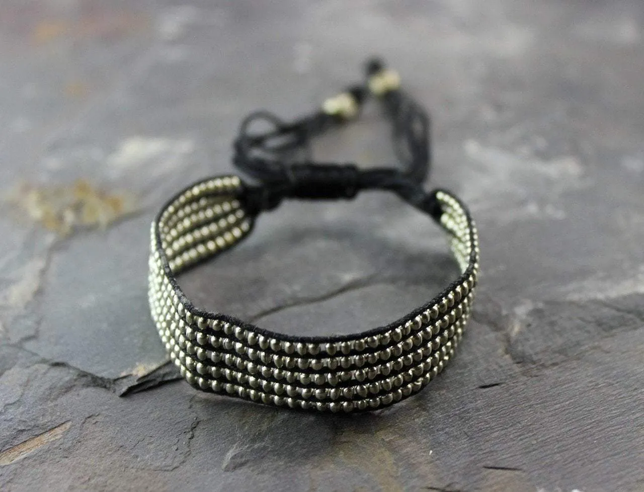 Adjustable Silver Beaded Band Bracelet