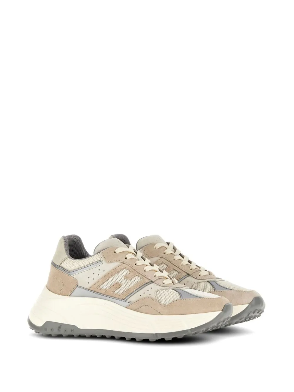 BEIGE SUEDE MESH PANEL SNEAKERS
