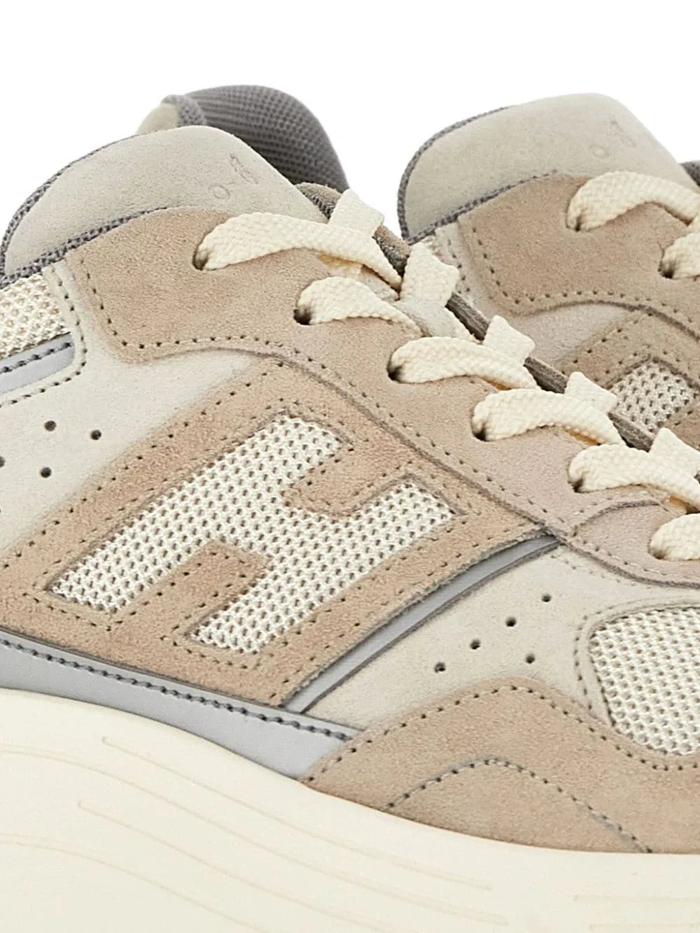 BEIGE SUEDE MESH PANEL SNEAKERS