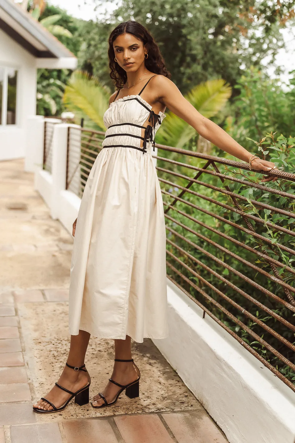 Brylie Tie Midi Dress in Natural - FINAL SALE