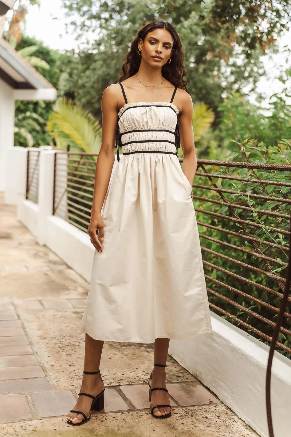 Brylie Tie Midi Dress in Natural - FINAL SALE