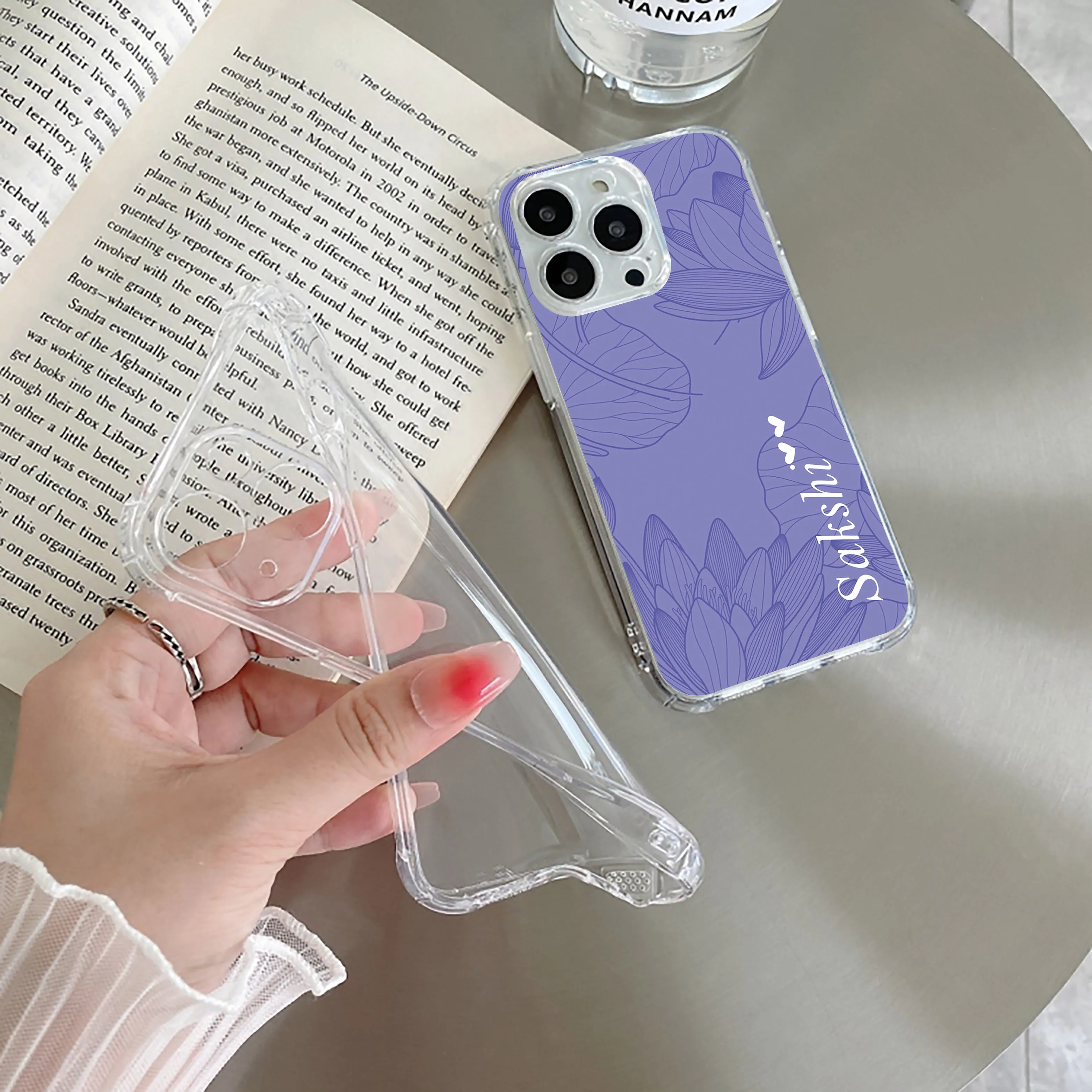 Customized luxury Purple leaves Transparent Silicon Case For Motorola
