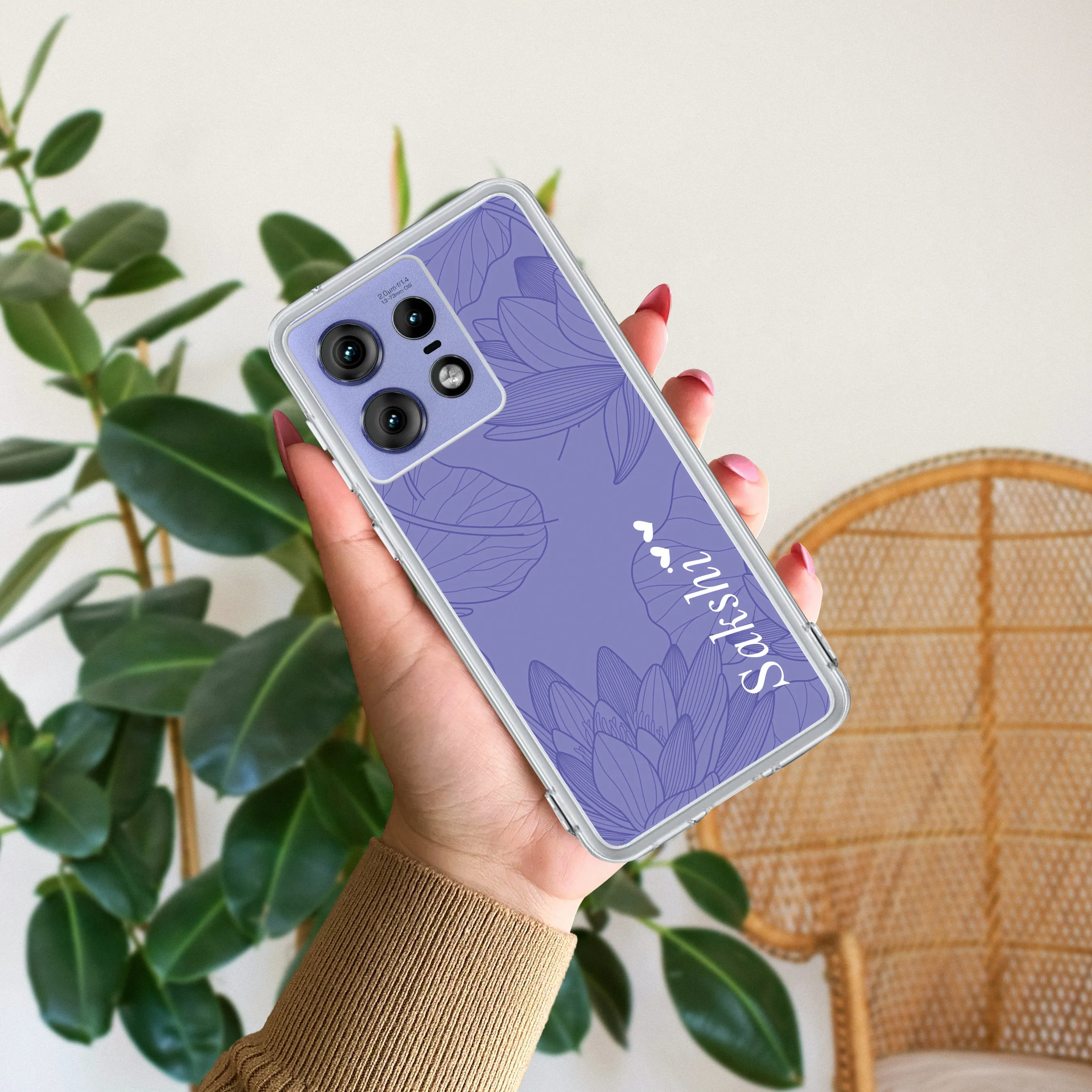 Customized luxury Purple leaves Transparent Silicon Case For Motorola
