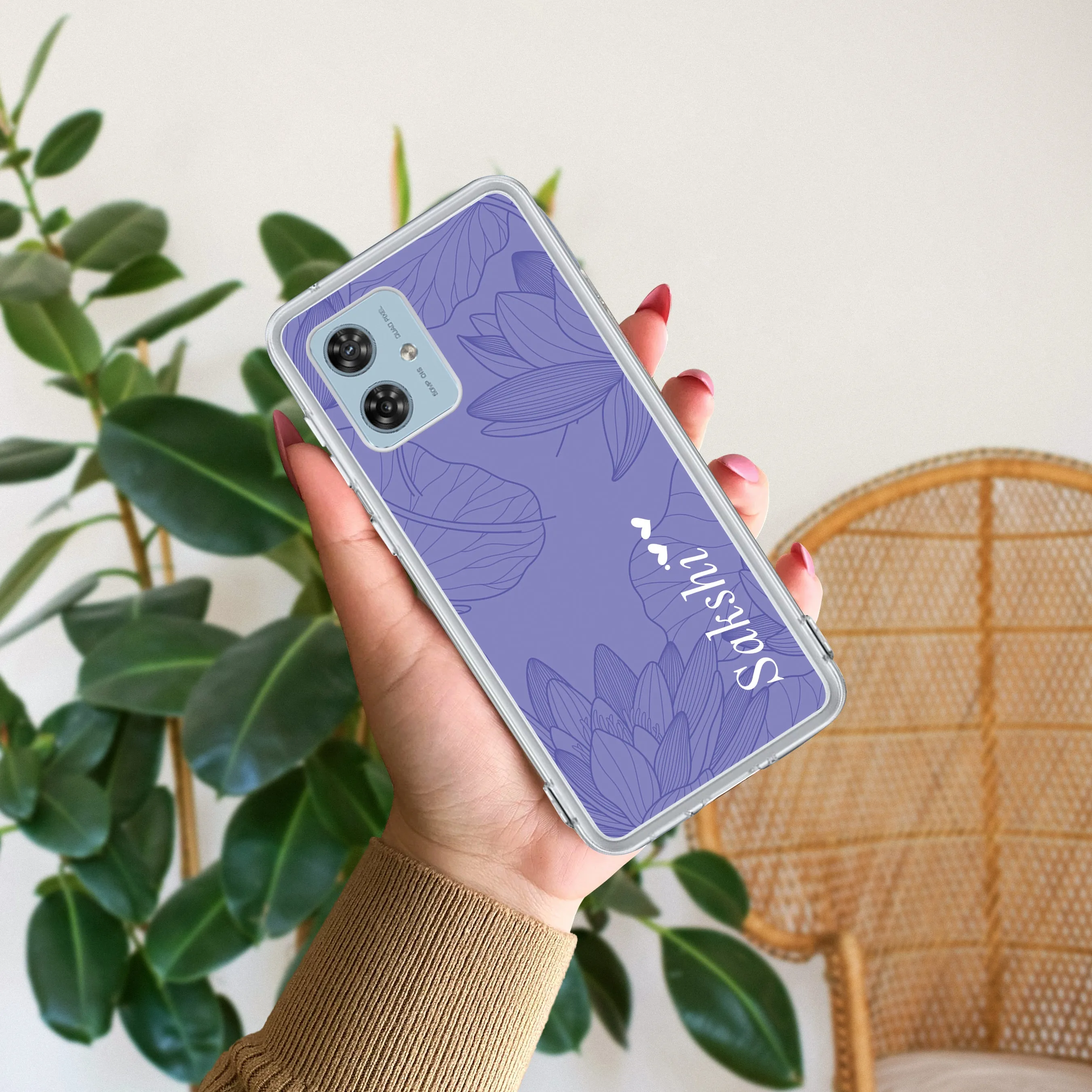 Customized luxury Purple leaves Transparent Silicon Case For Motorola