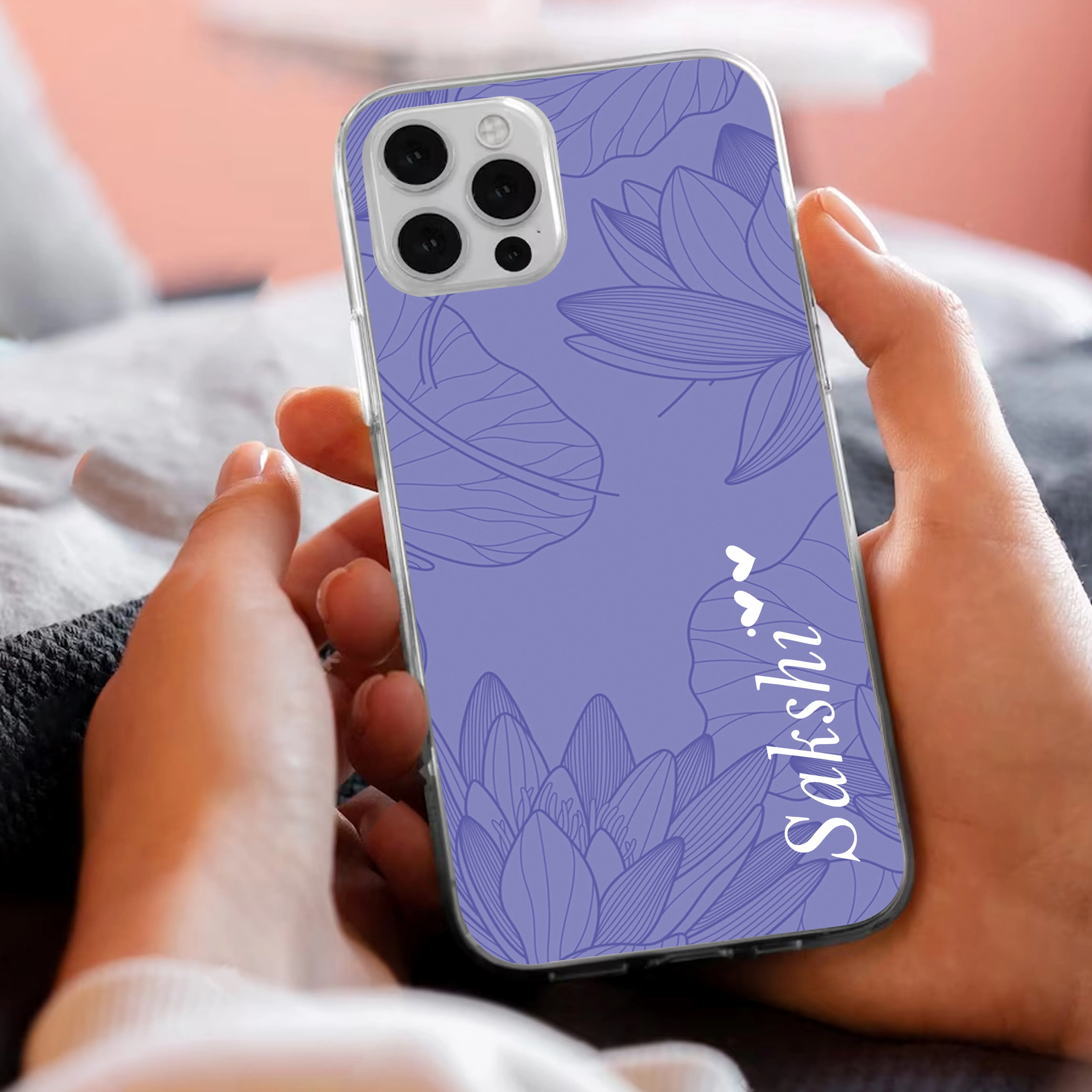 Customized luxury Purple leaves Transparent Silicon Case For Motorola