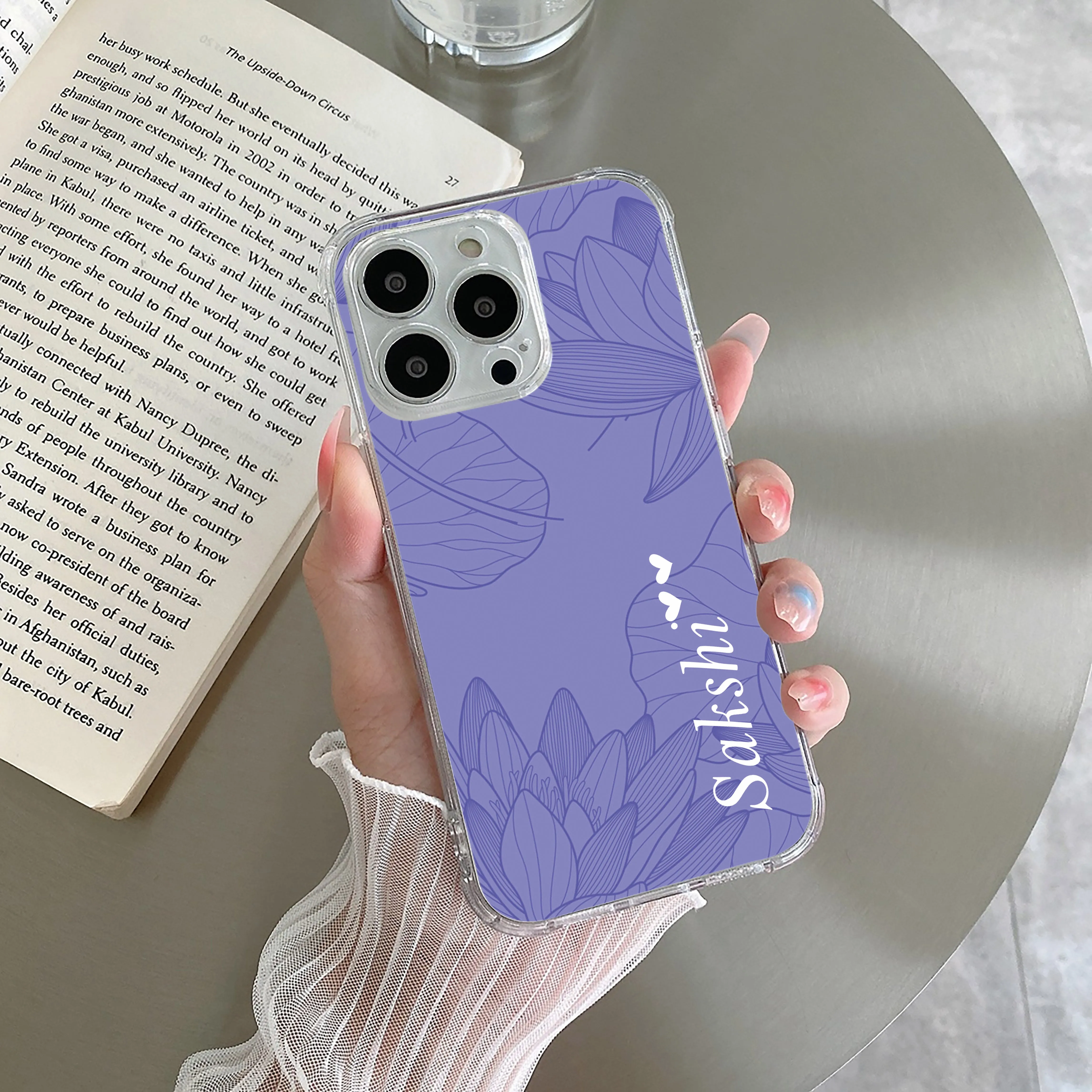 Customized luxury Purple leaves Transparent Silicon Case For Motorola