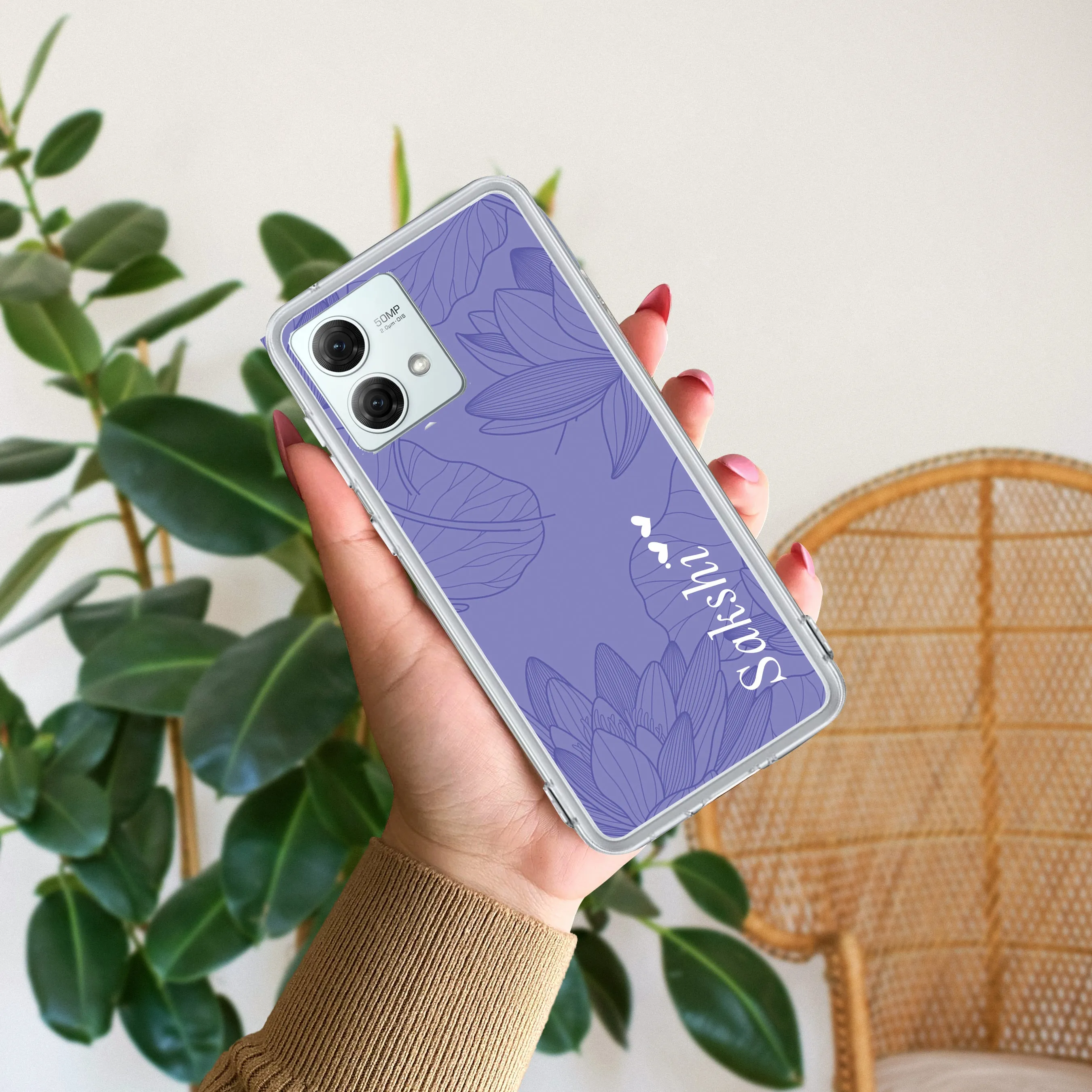Customized luxury Purple leaves Transparent Silicon Case For Motorola