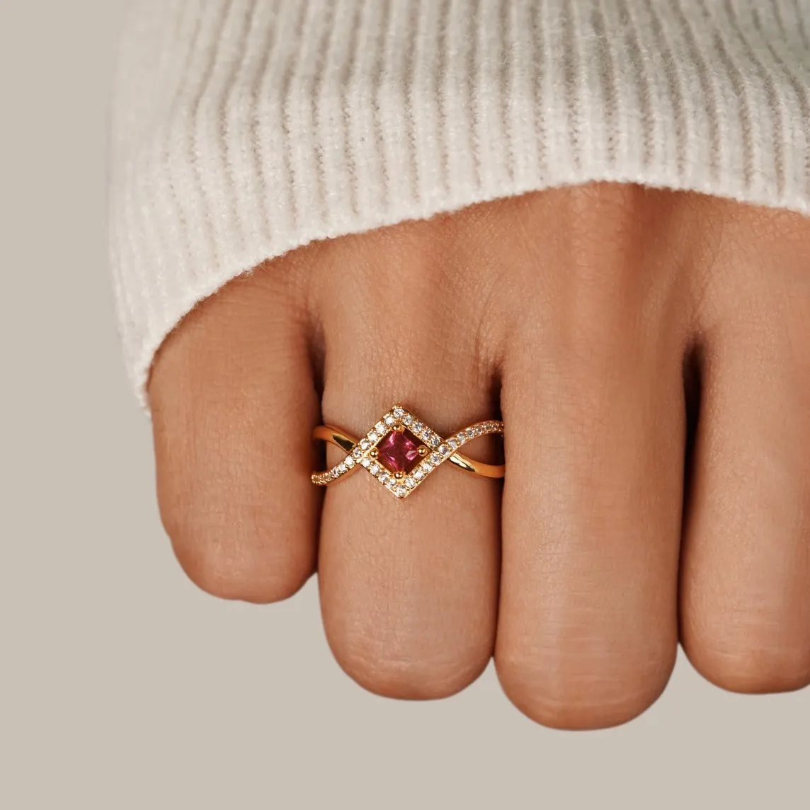 Deliah Magenta Crystal Ring