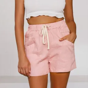 DressBetty - Solid Elastic Waist High Waisted Casual Short Pockets Cheap Stuff Bermuda Fashion Cotton and Linen Shorts