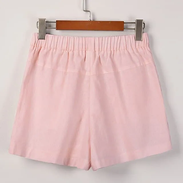DressBetty - Solid Elastic Waist High Waisted Casual Short Pockets Cheap Stuff Bermuda Fashion Cotton and Linen Shorts