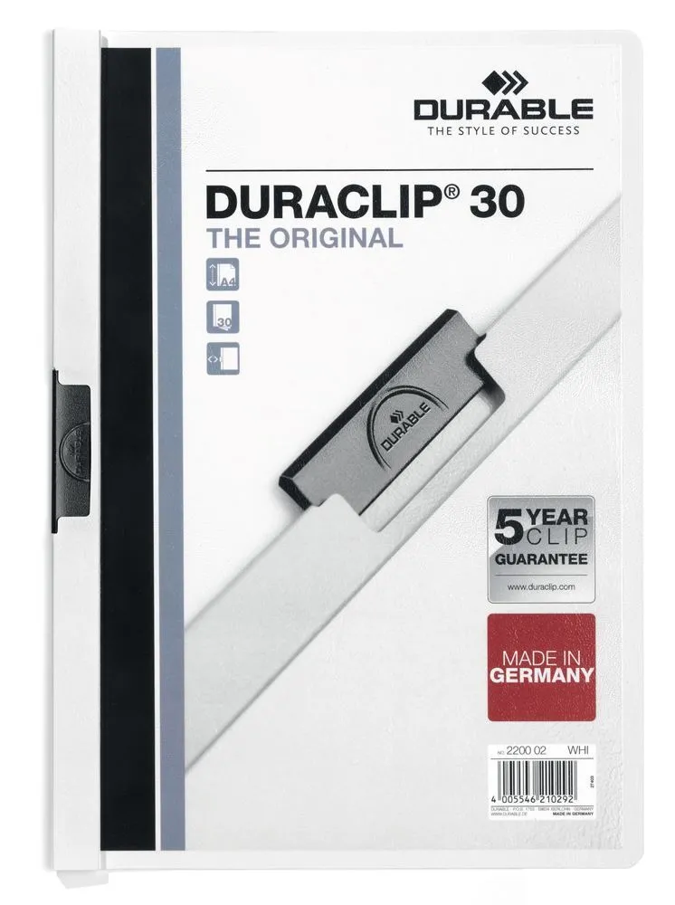 Durable DURACLIP 30 Sheet Document Clip File Folder | 25 Pack | A4 Assorted