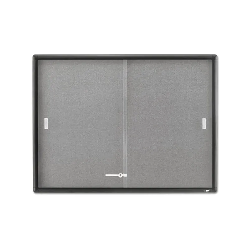 Enclosed Indoor Cork & Fabric Bulletin Board w/ Sliding Glass Doors, 48"w x 36"h