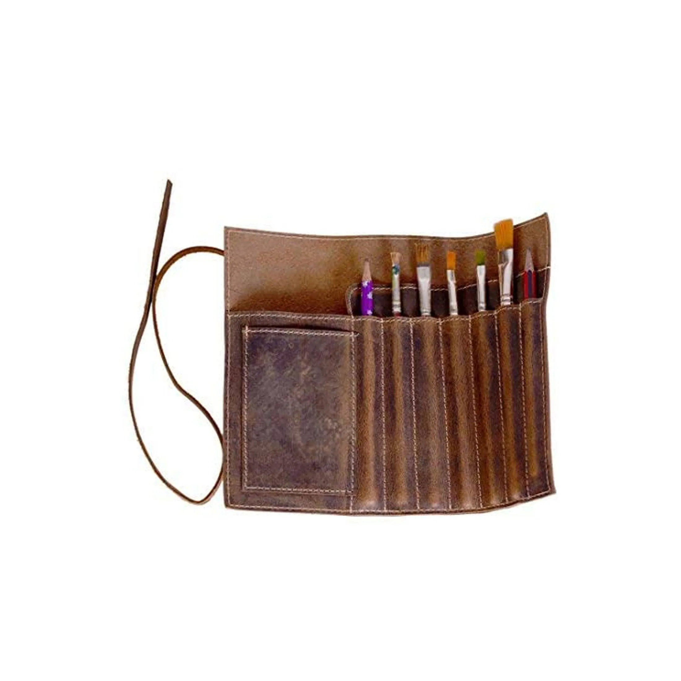 Genuine Leather Pen case Pencil holder leather stationary pouch for students and artists- Pen Pencil Roll Case pouch