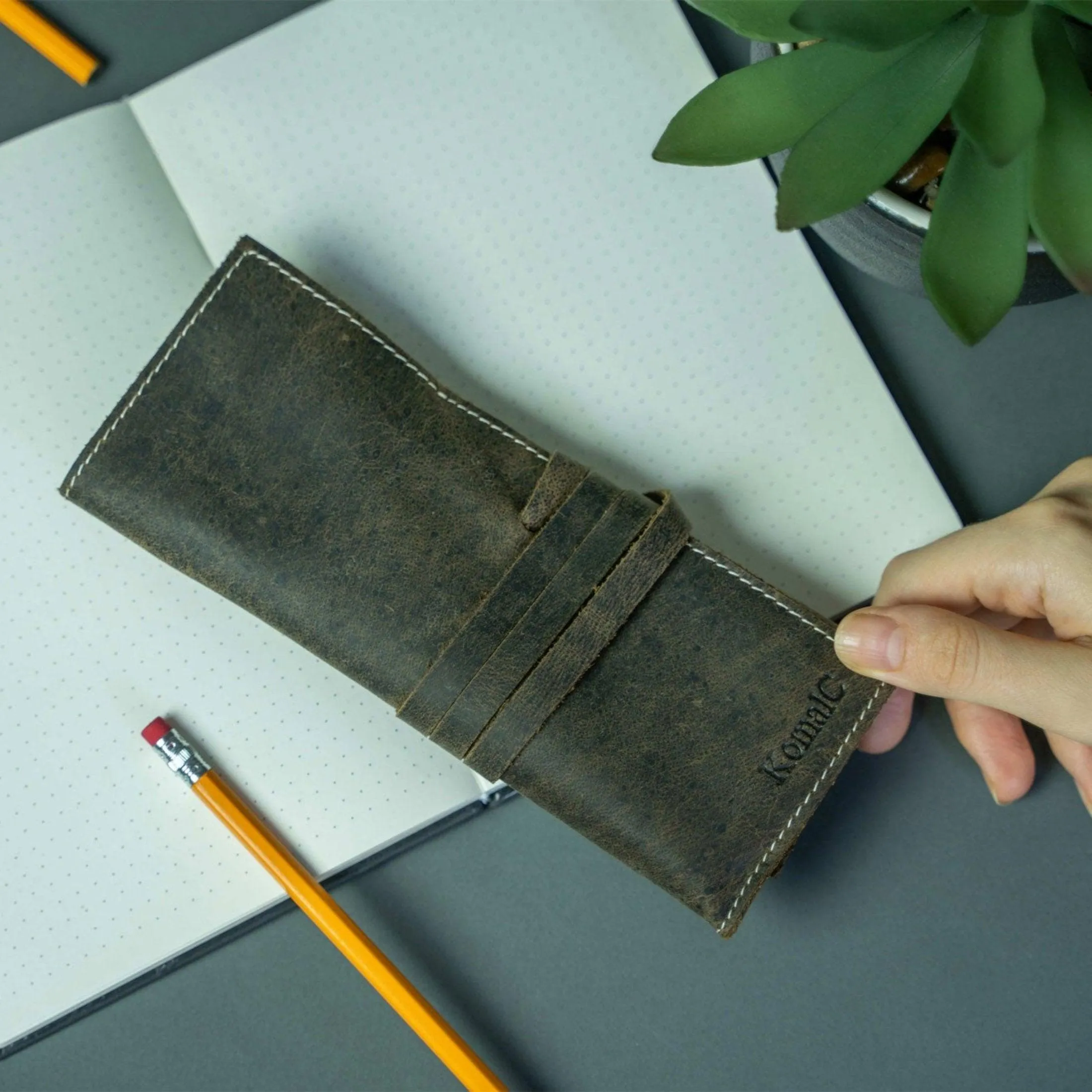 Genuine Leather Pen case Pencil holder leather stationary pouch for students and artists- Pen Pencil Roll Case pouch