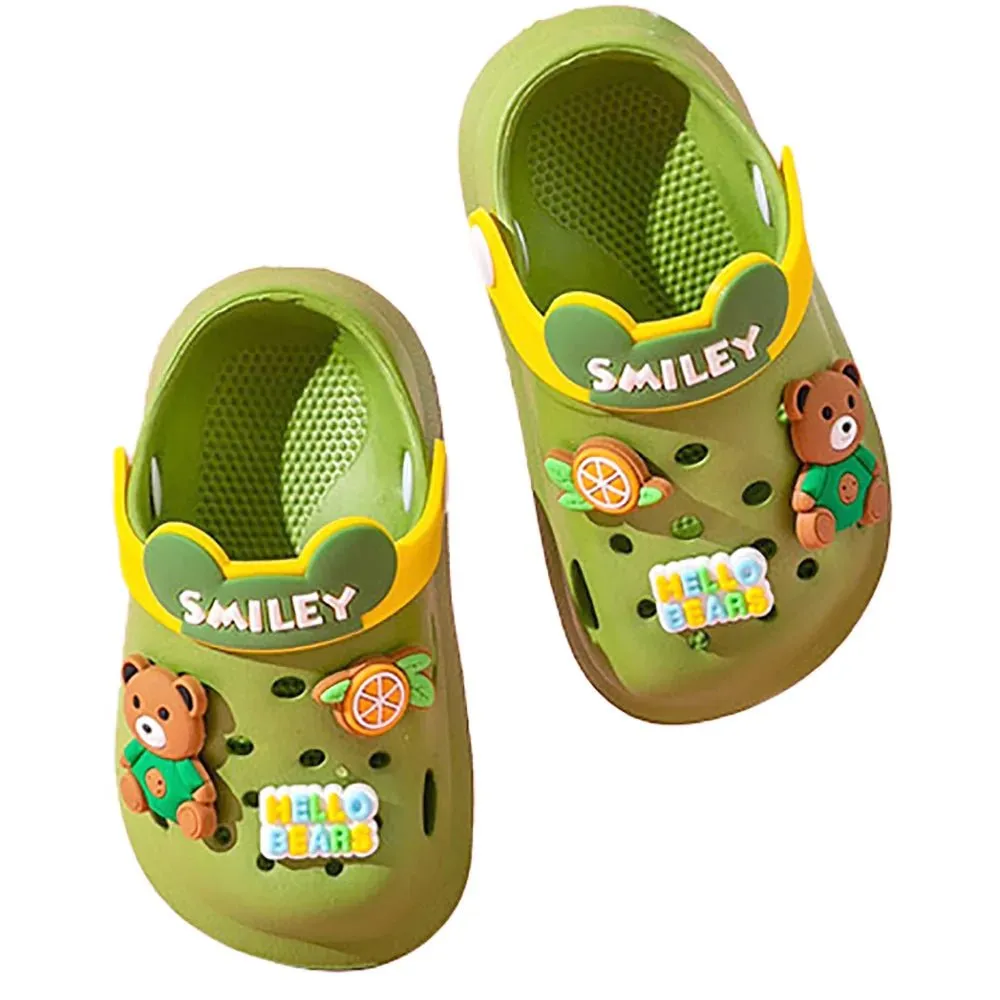 Green & Yellow Bear, Slip on  Clogs, Summer/Monsoon/ Beach Footwear for Toddlers and Kids, Unisex