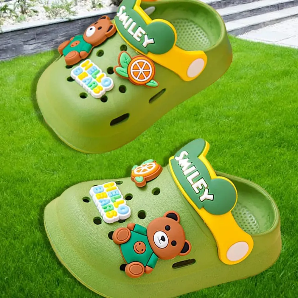 Green & Yellow Bear, Slip on  Clogs, Summer/Monsoon/ Beach Footwear for Toddlers and Kids, Unisex