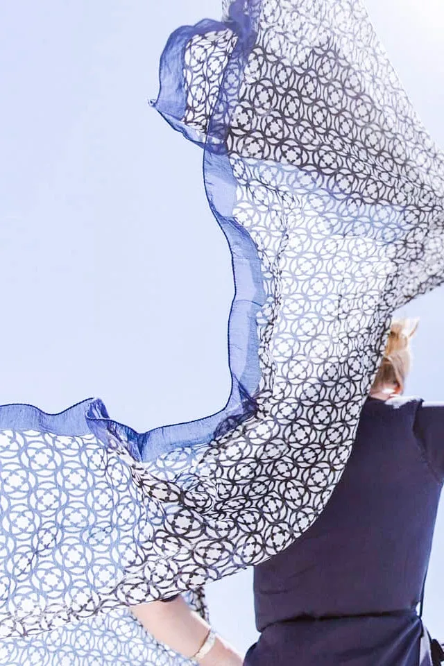 Hand Printed Shawl - Blue