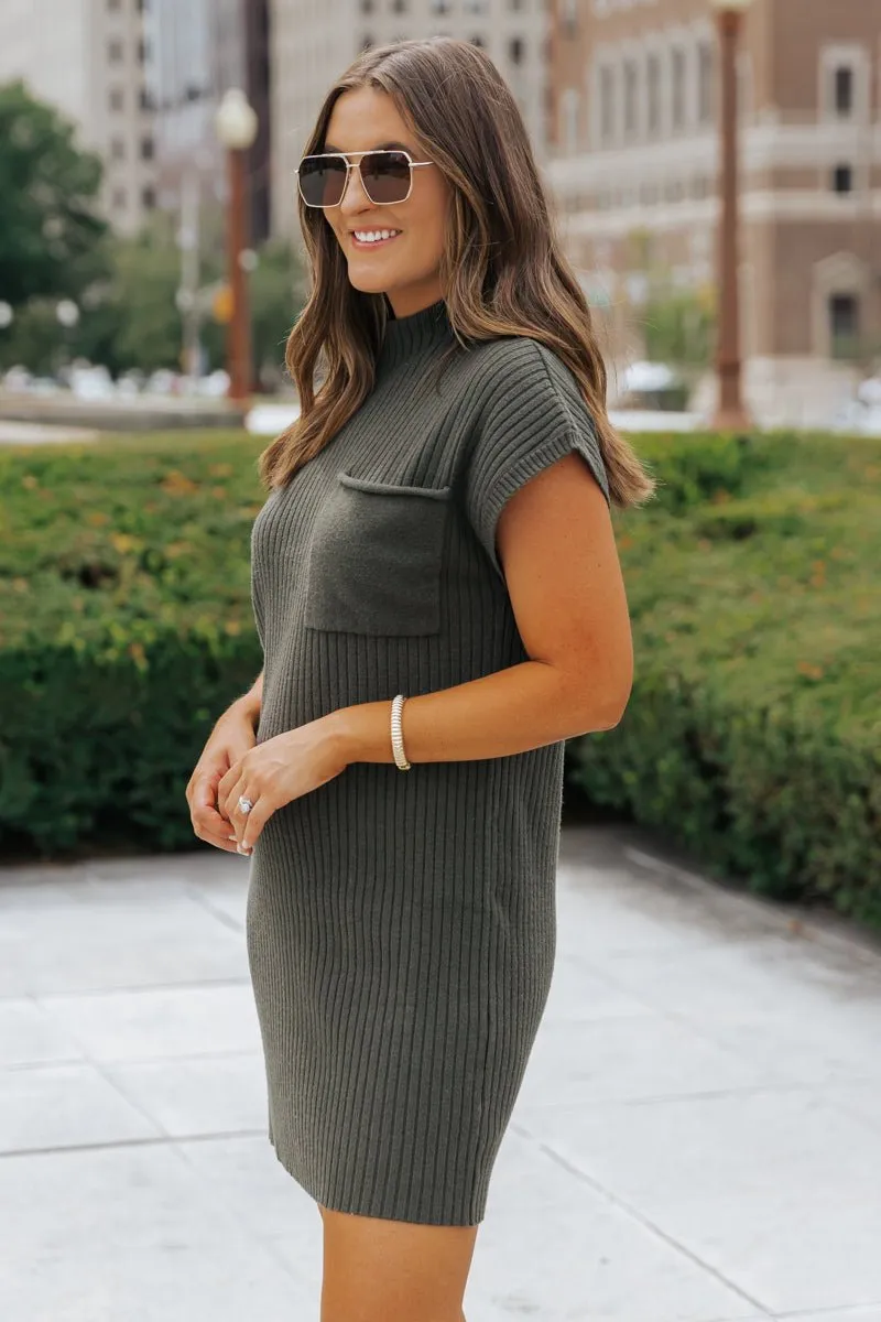Hunter Green Mock Neck Sweater Dress