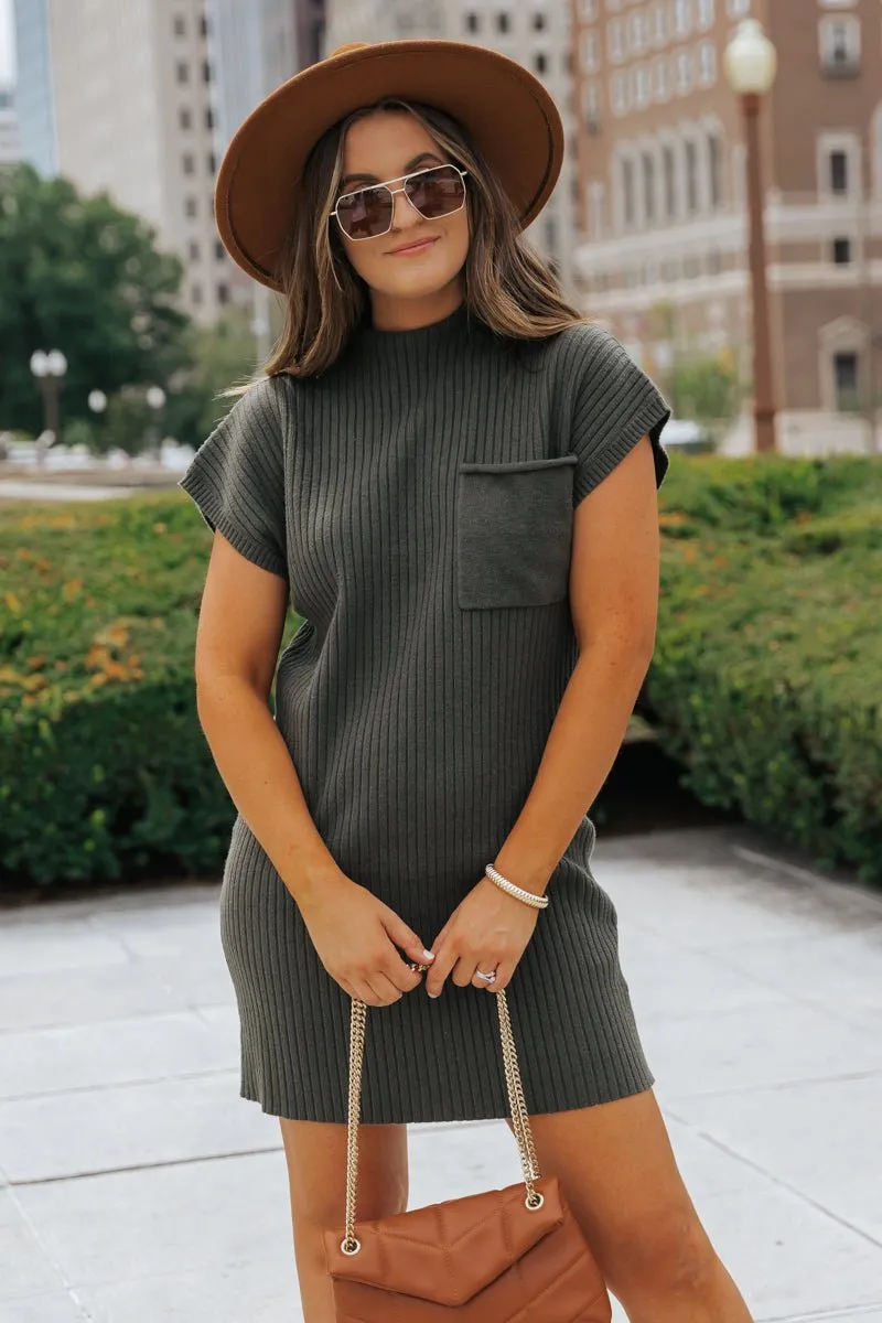 Hunter Green Mock Neck Sweater Dress