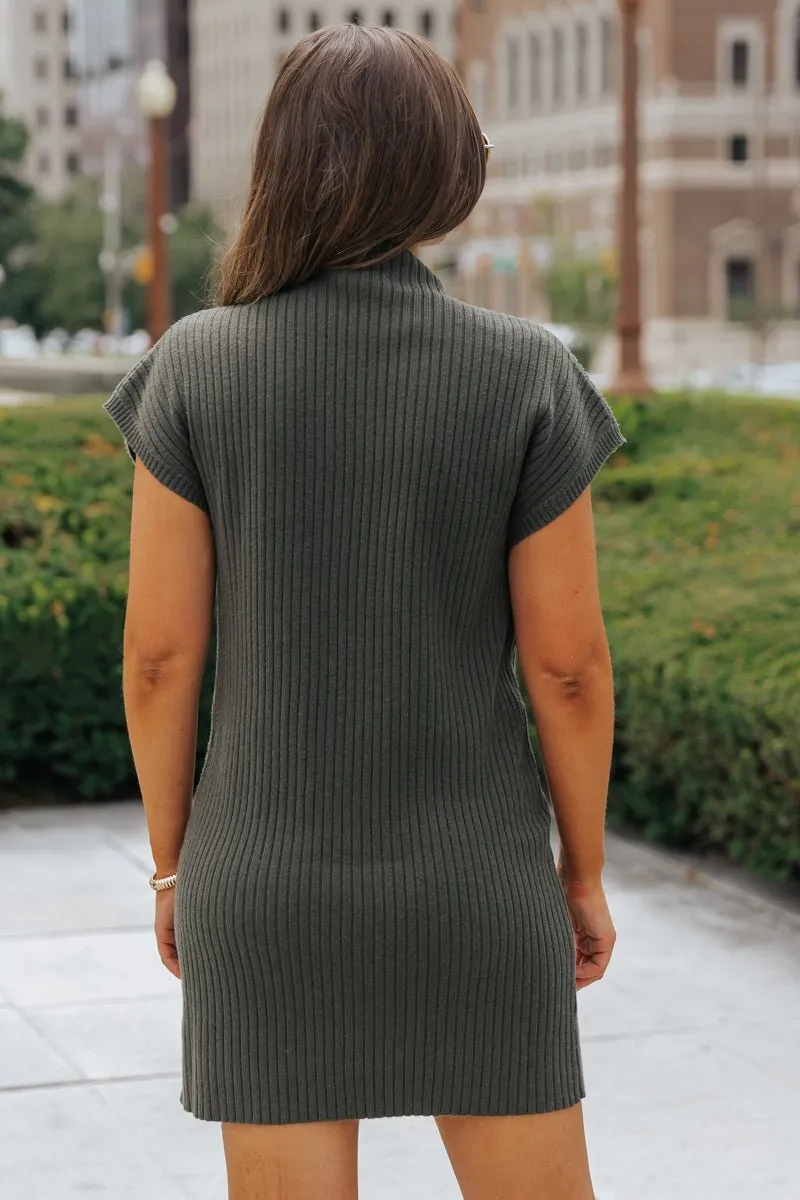 Hunter Green Mock Neck Sweater Dress