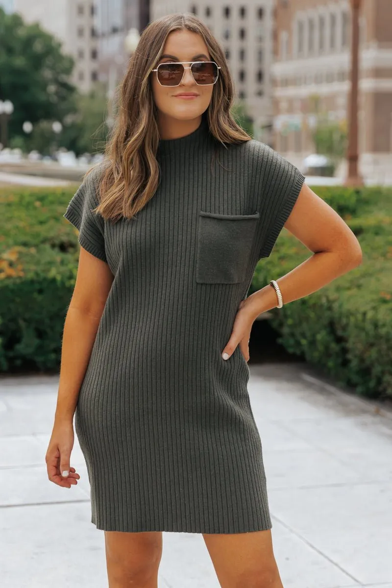 Hunter Green Mock Neck Sweater Dress