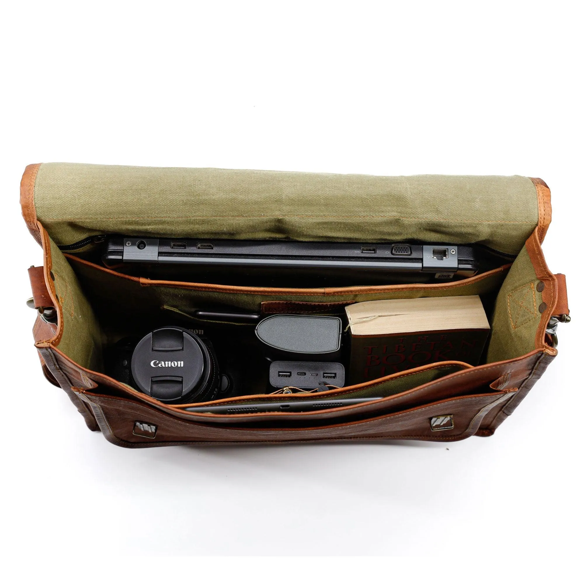 Leather 16 Inch Vintage Handmade Leather Messenger Bag for Laptop Briefcase Satchel Bag