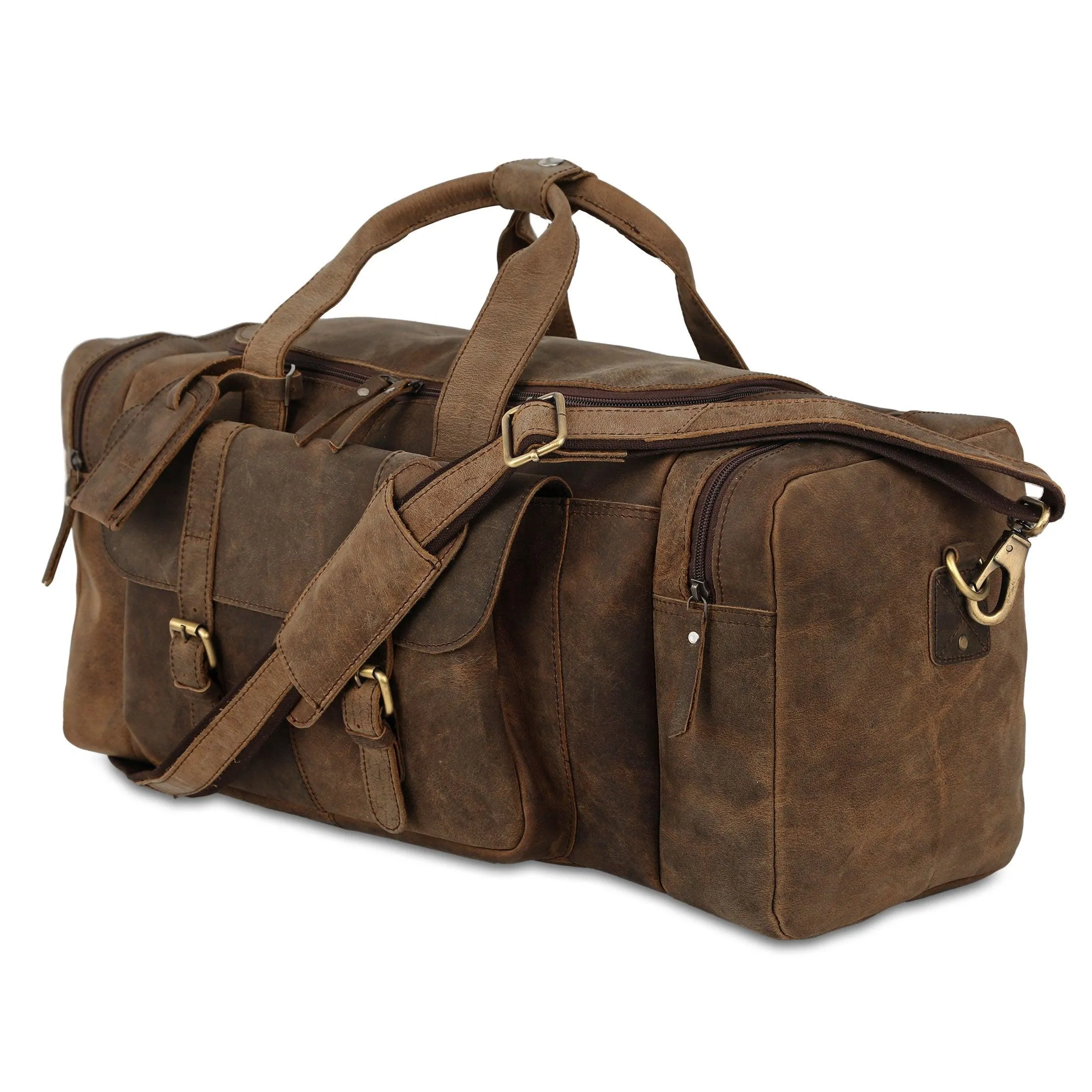Leather duffel bag 24 Inch U Zip holdall Travel sports Weekend gym Sports