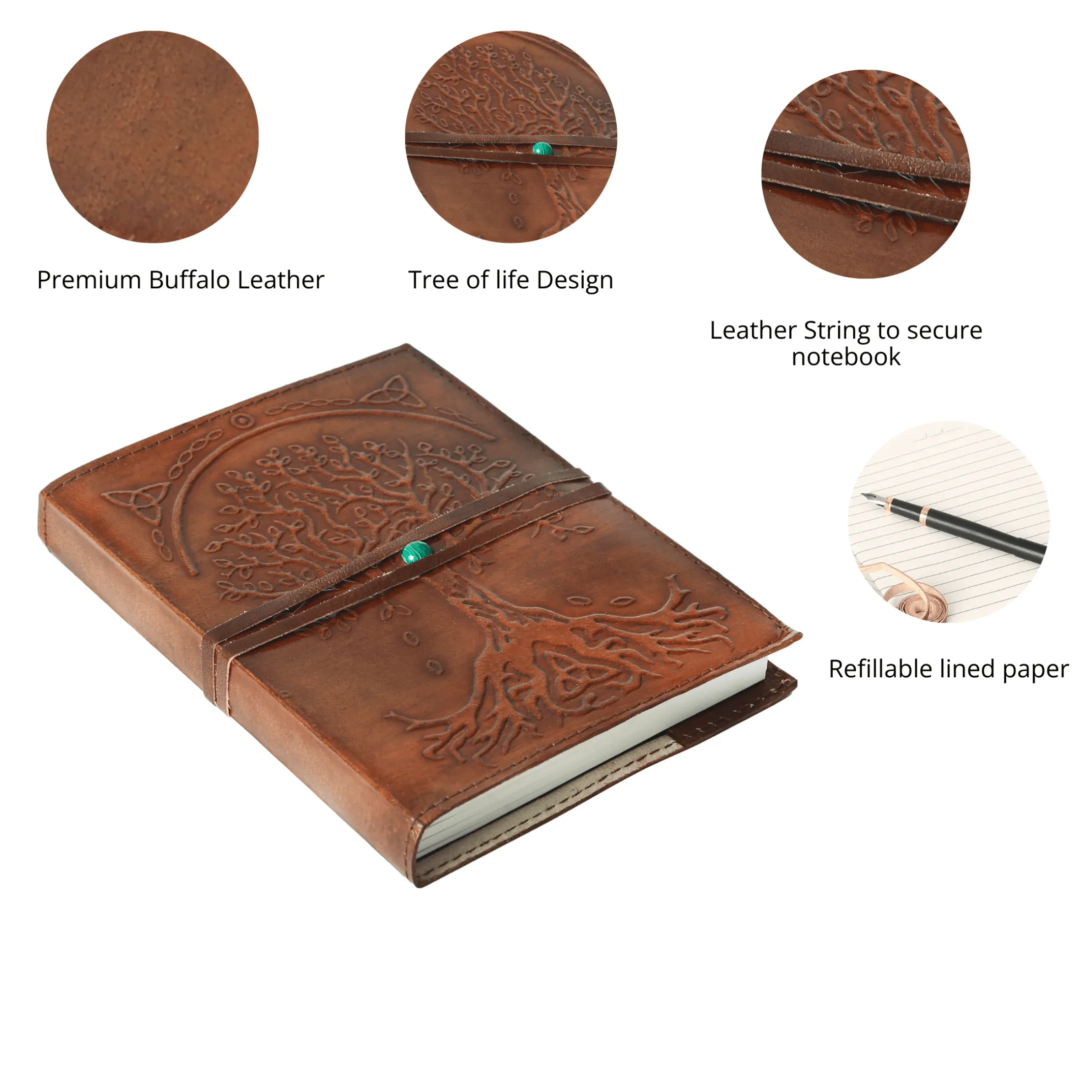Leather Journal Refillable Lined Paper Tree of Life Handmade Leather Journal/Writing Notebook Diary/Bound Daily Notepad for Men & Women Medium, Writing pad Gift for Artist, Sketch (8x6 brown)