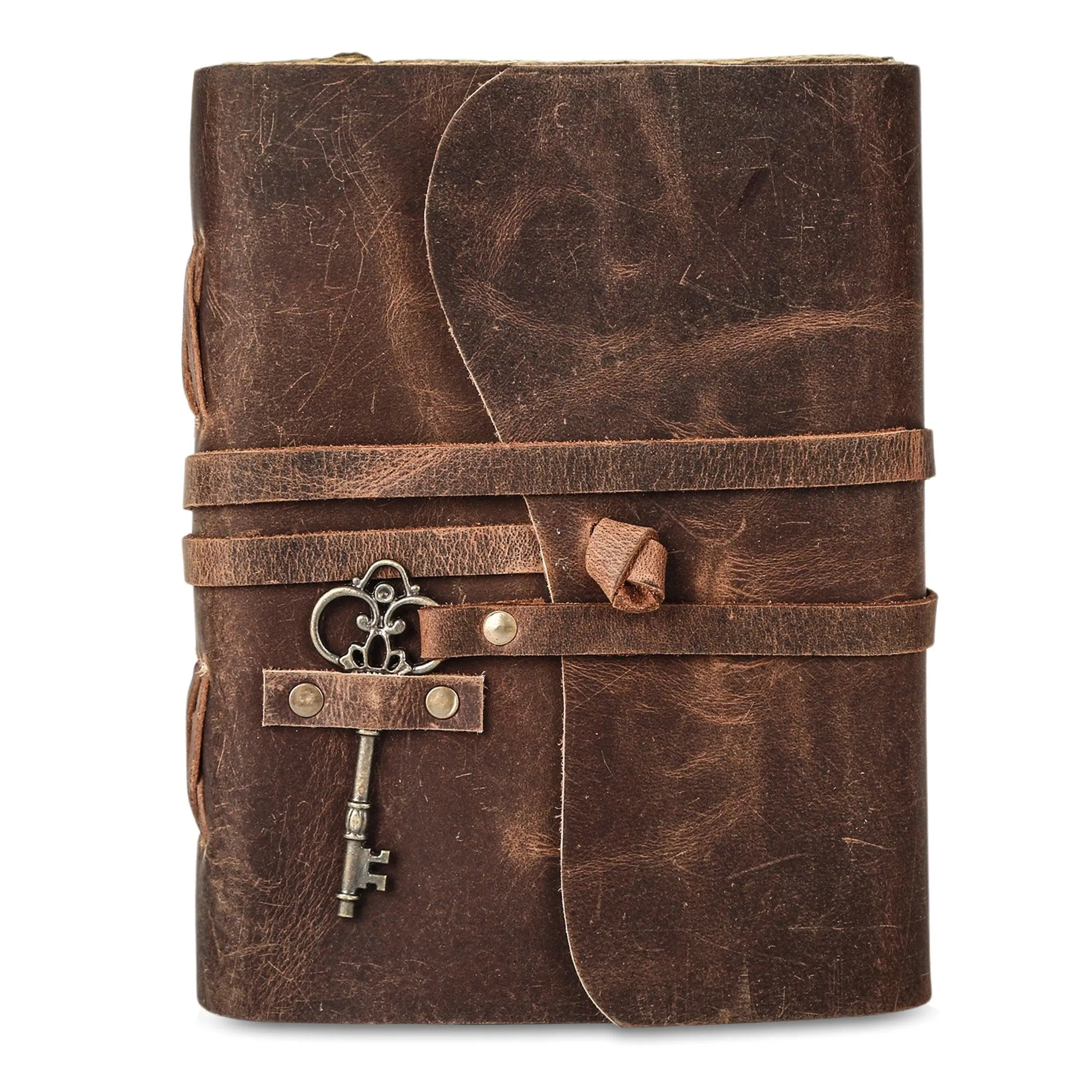 Leather Journal with lined Deckle Edge Paper 9x6 inch and Vintage Key/ Handmade Writing Notebook Diary/ Bound Daily Notepad for Men & Women Medium, Sketch/Writing pad, Gift for Artists (Vintage Brown)