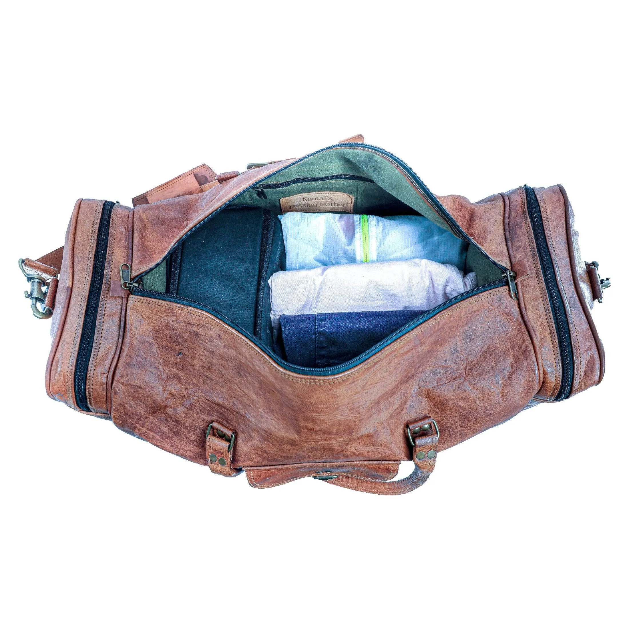 Leather Leather Duffel Bag Large 24 Inch Square Duffel Travel Gym Sports Overnight Weekender Leather Bag for Men and Women