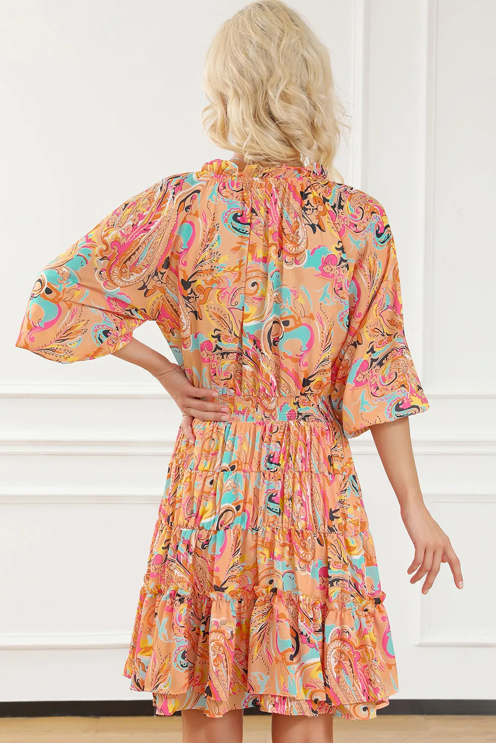 Multicolour Paisley Print Frilled Mini Dress