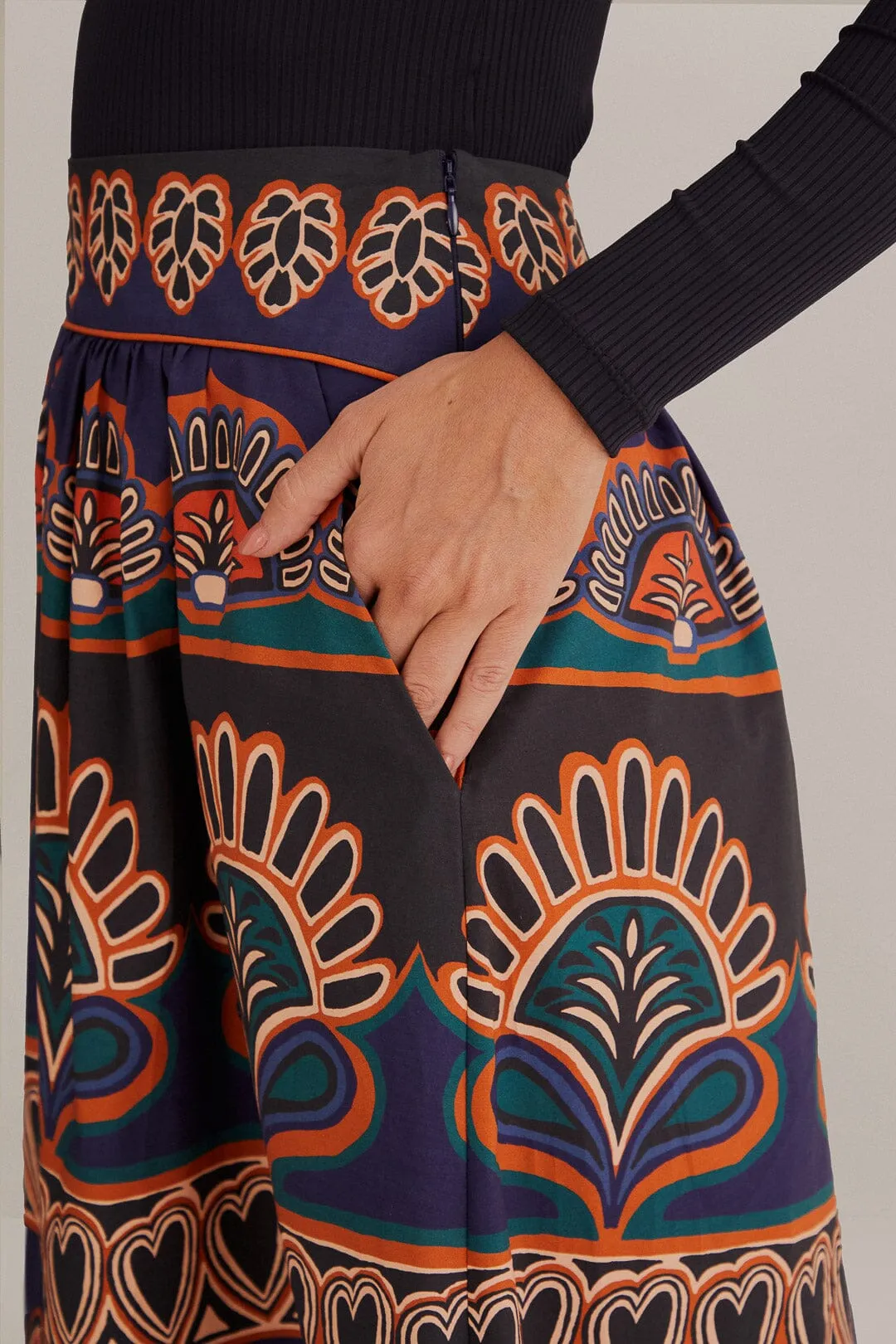 Orange Ainika Tapestry Midi Skirt