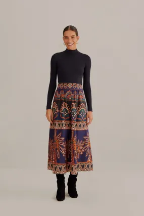 Orange Ainika Tapestry Midi Skirt