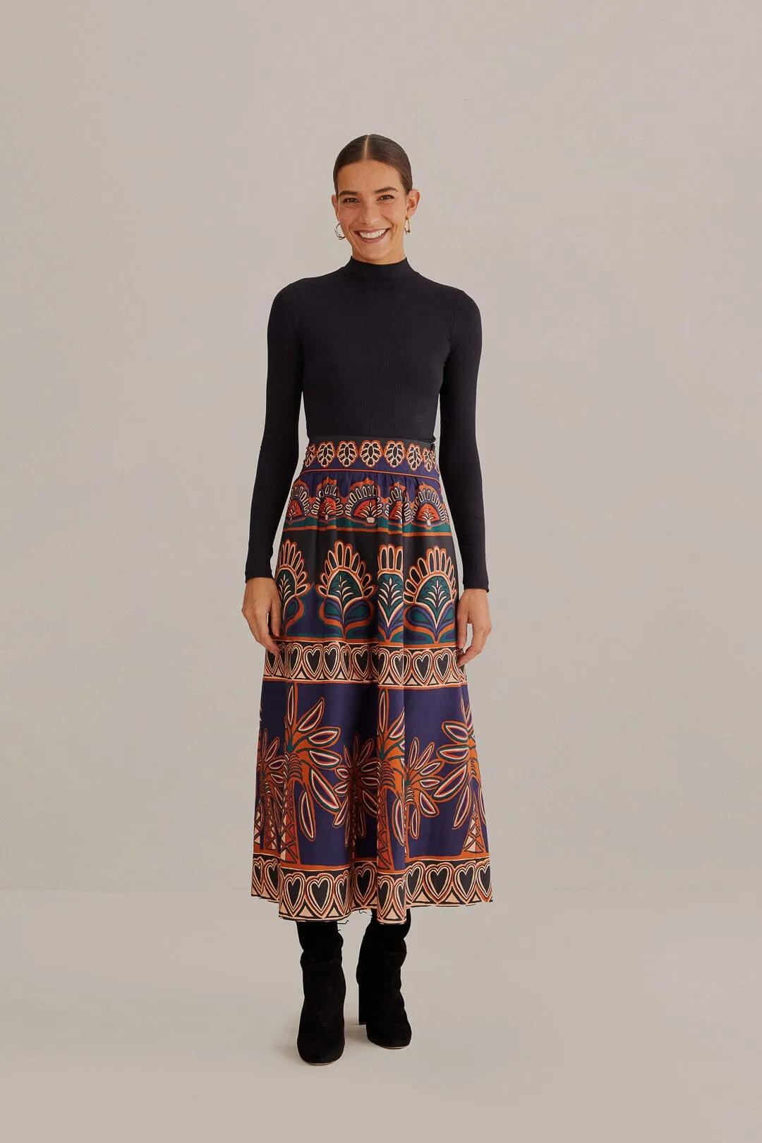 Orange Ainika Tapestry Midi Skirt
