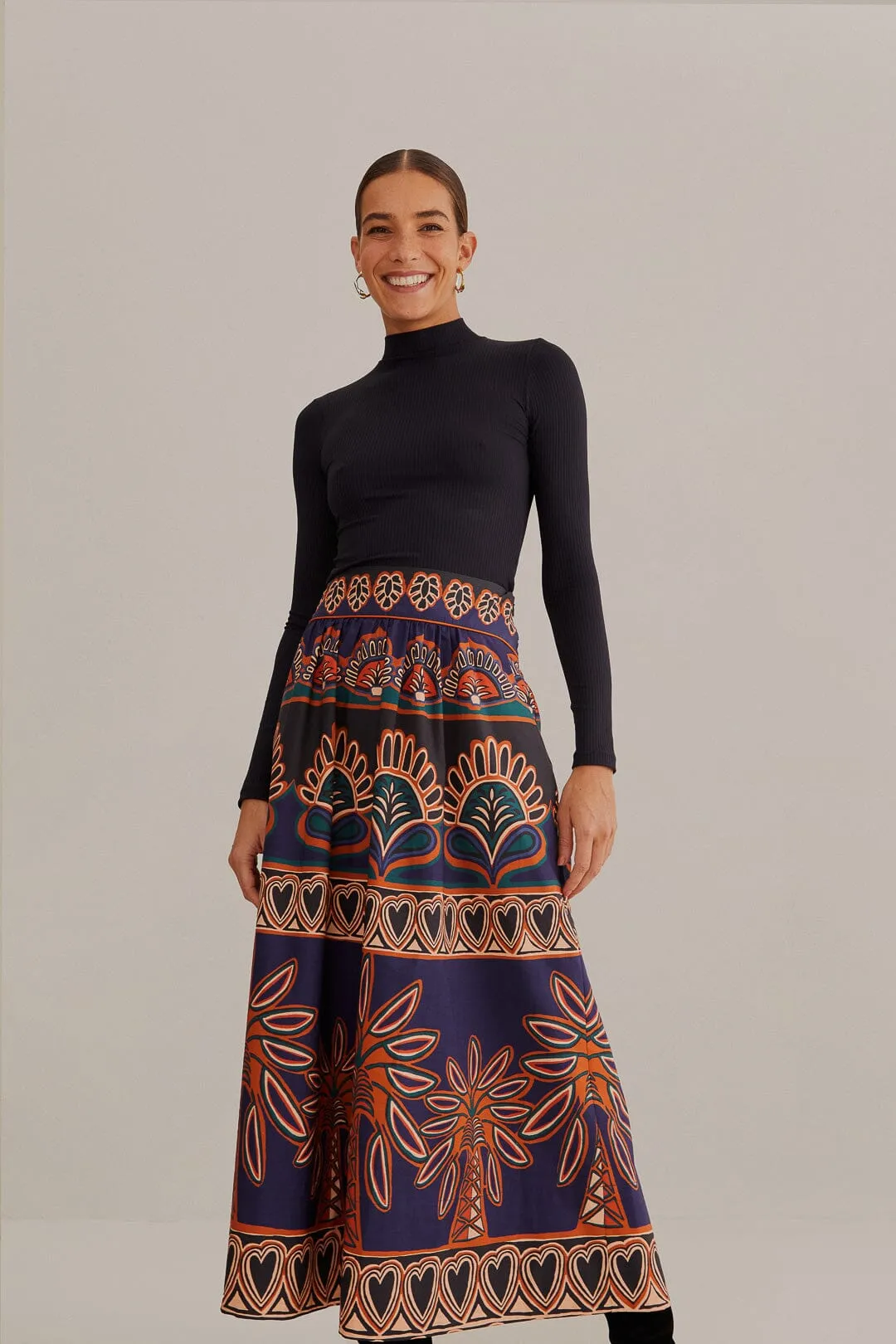 Orange Ainika Tapestry Midi Skirt