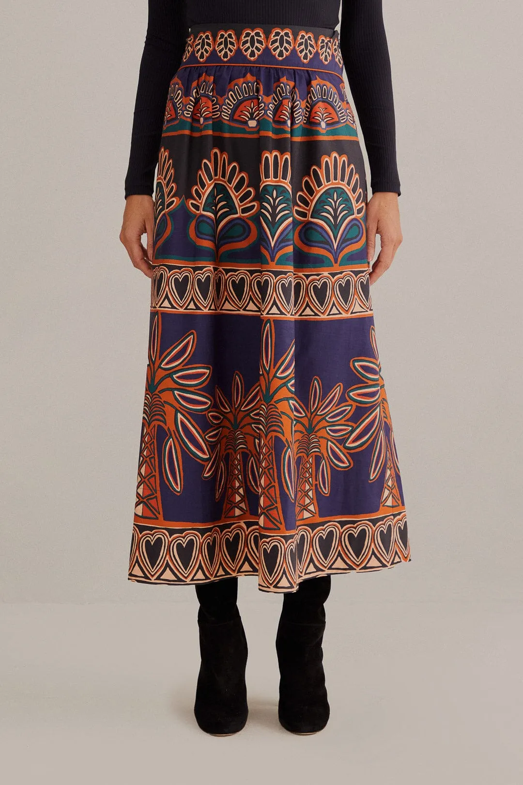 Orange Ainika Tapestry Midi Skirt