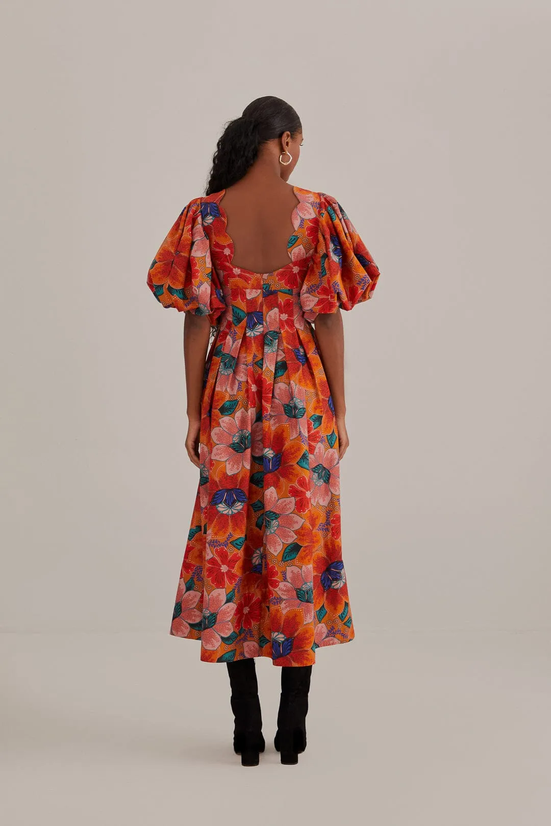 Orange Marias Floral Cut-Out Midi Dress