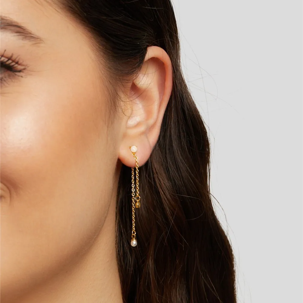 Pearl & Crystal Double Drop Earrings