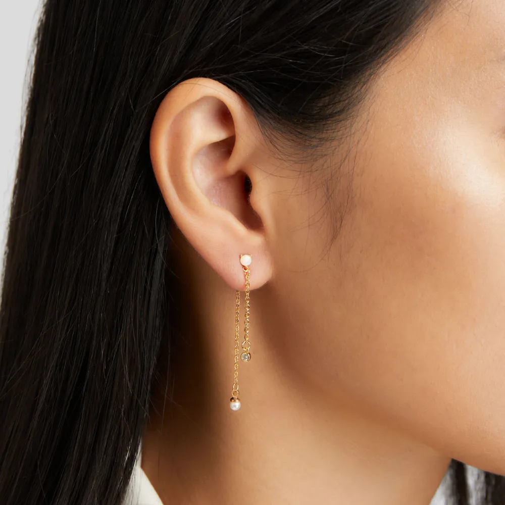 Pearl & Crystal Double Drop Earrings