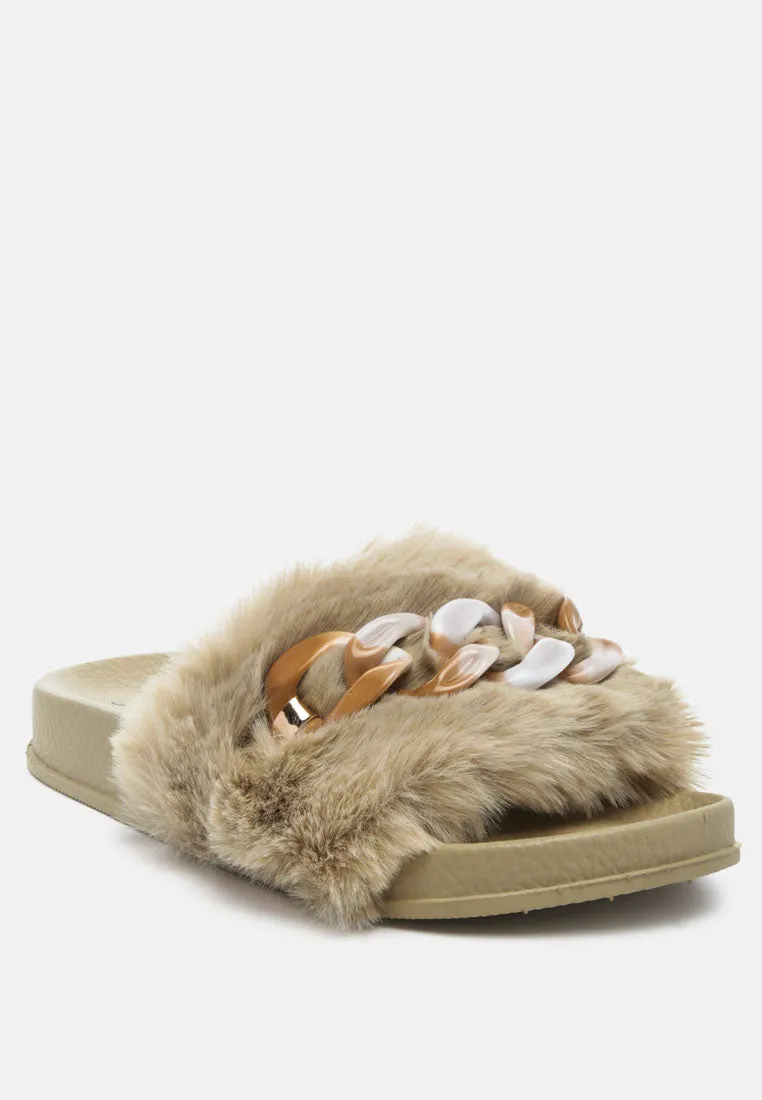 Polyp Acrylic Chain Strap Fur Slides