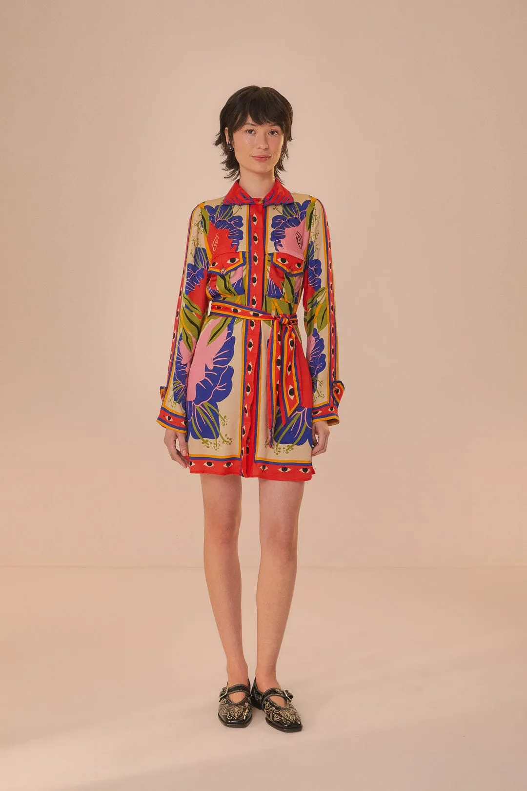 Sand Surreal Scarf Mini Dress