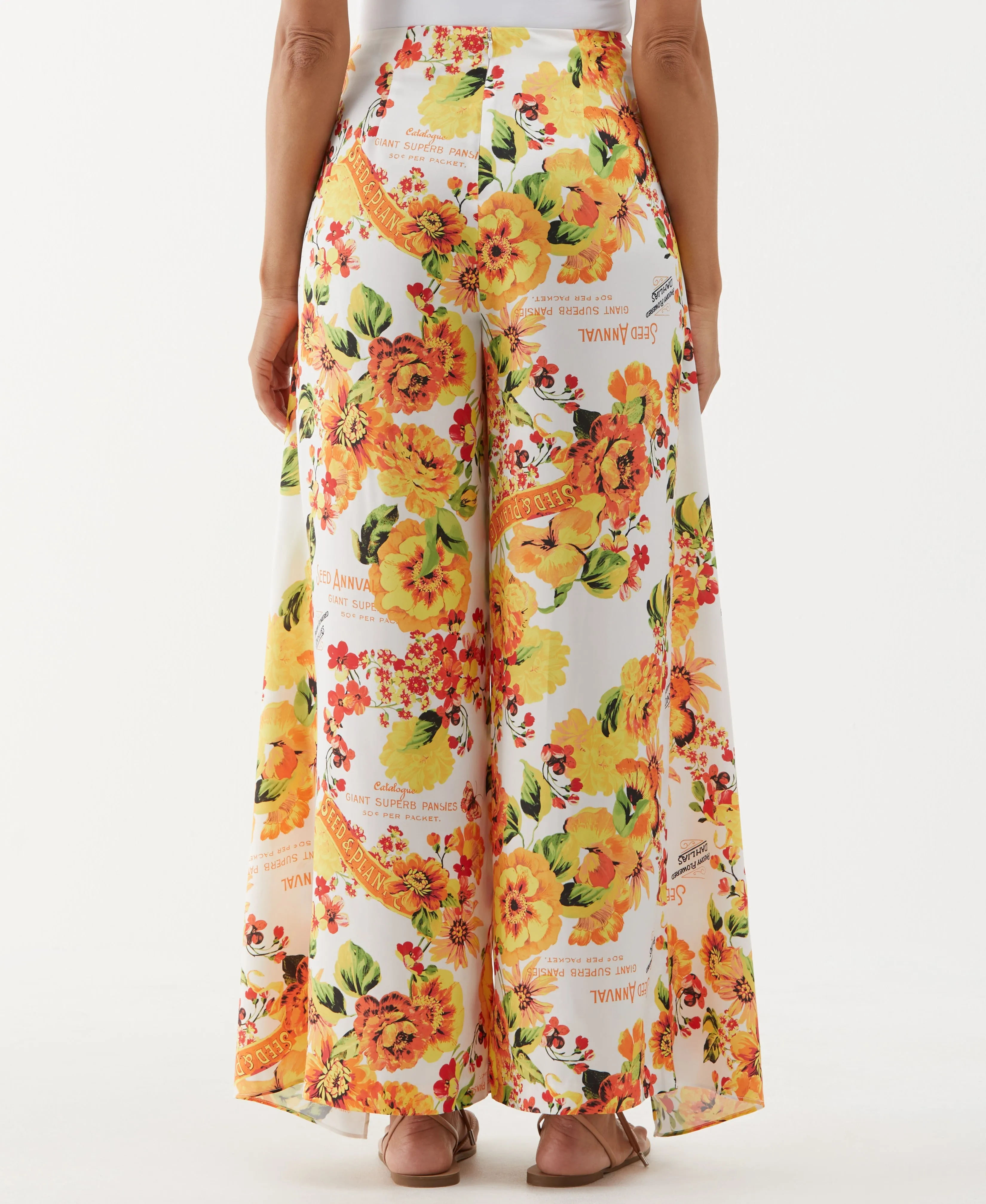 Seed Packet Print Sarong Wide Leg Ankle Pant