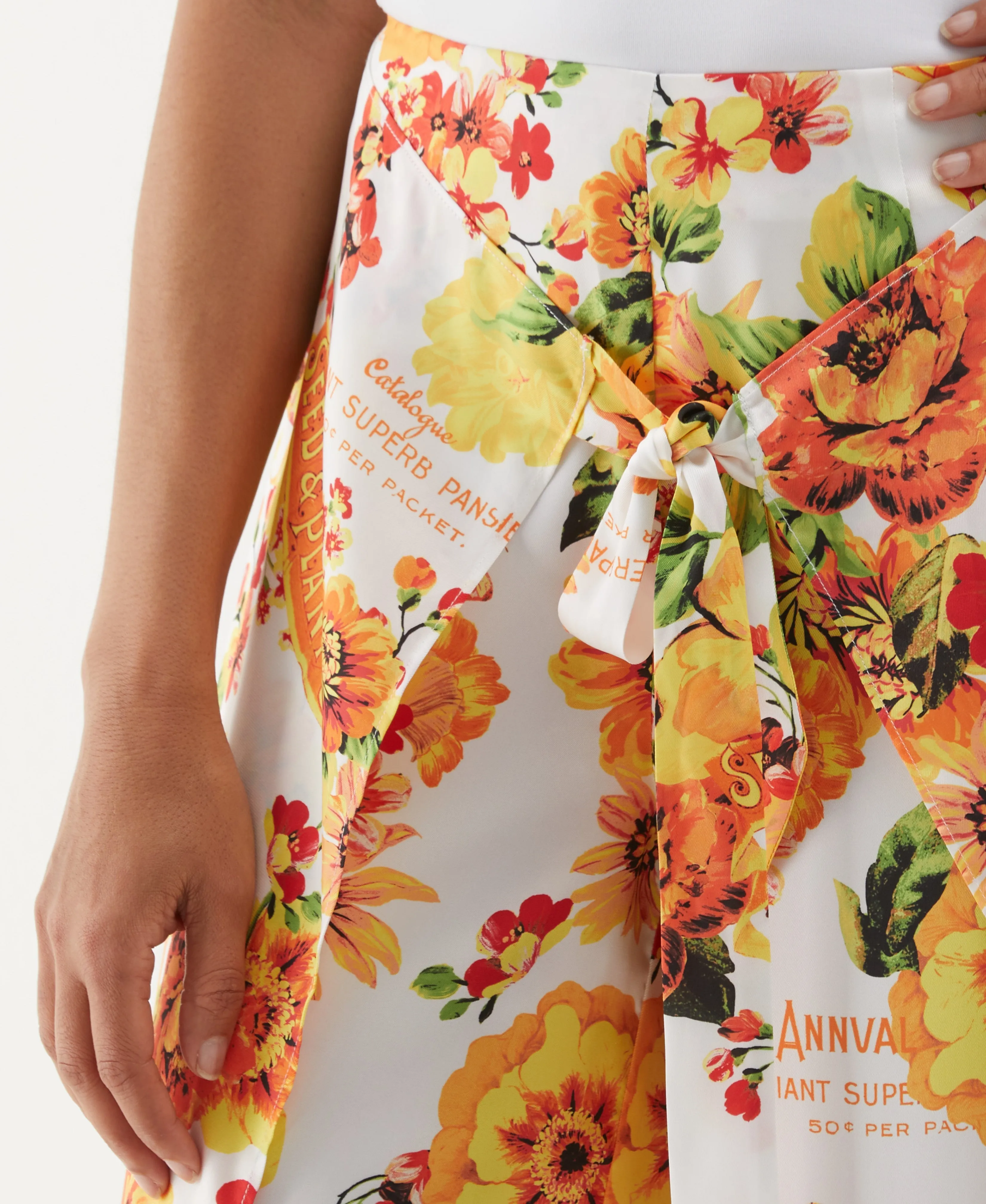Seed Packet Print Sarong Wide Leg Ankle Pant