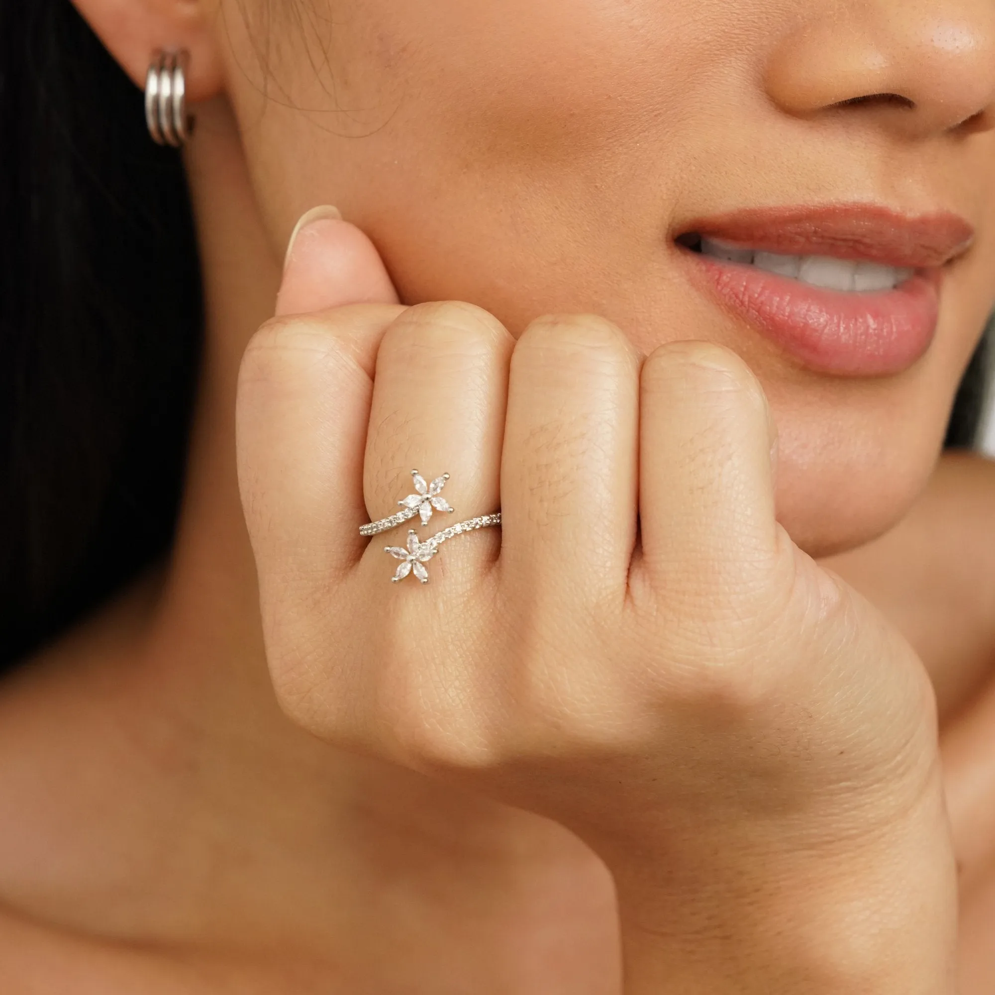 Spring Bloom Silver Crystal Ring